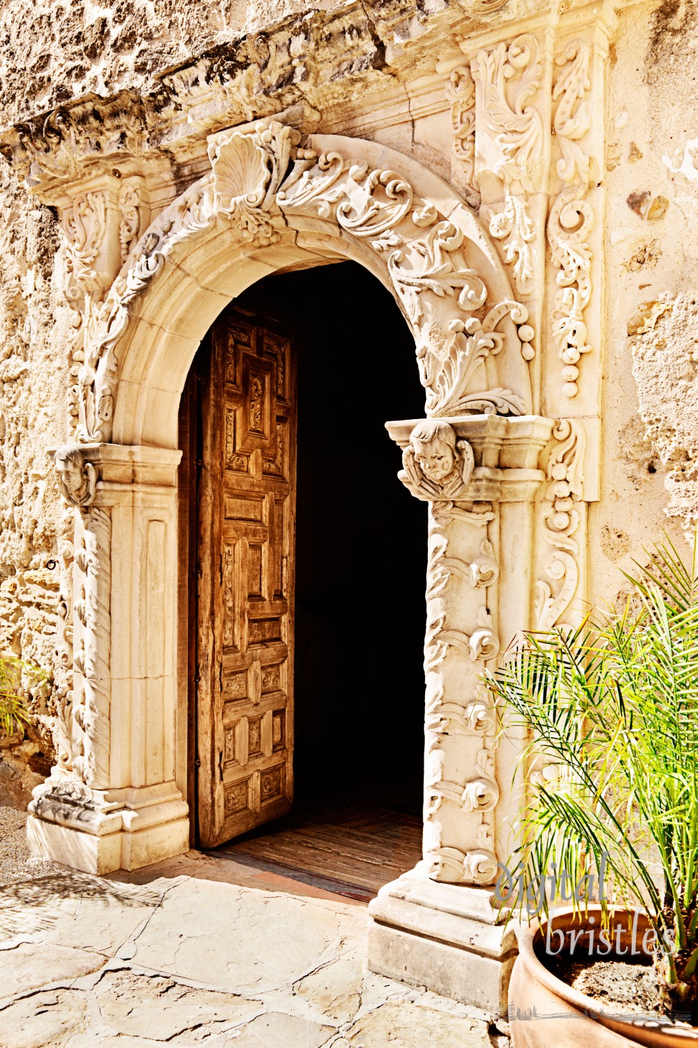 Open doorway to chapel at Mission San Jose, San Antonio