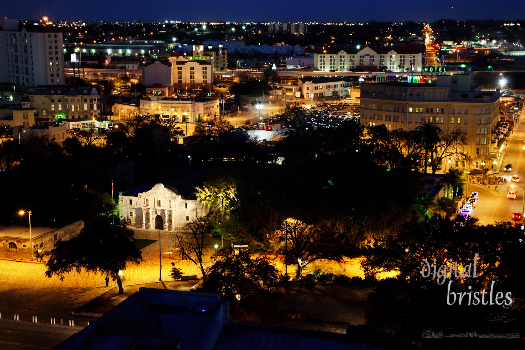 Alamo Plaza, San Antonio at night