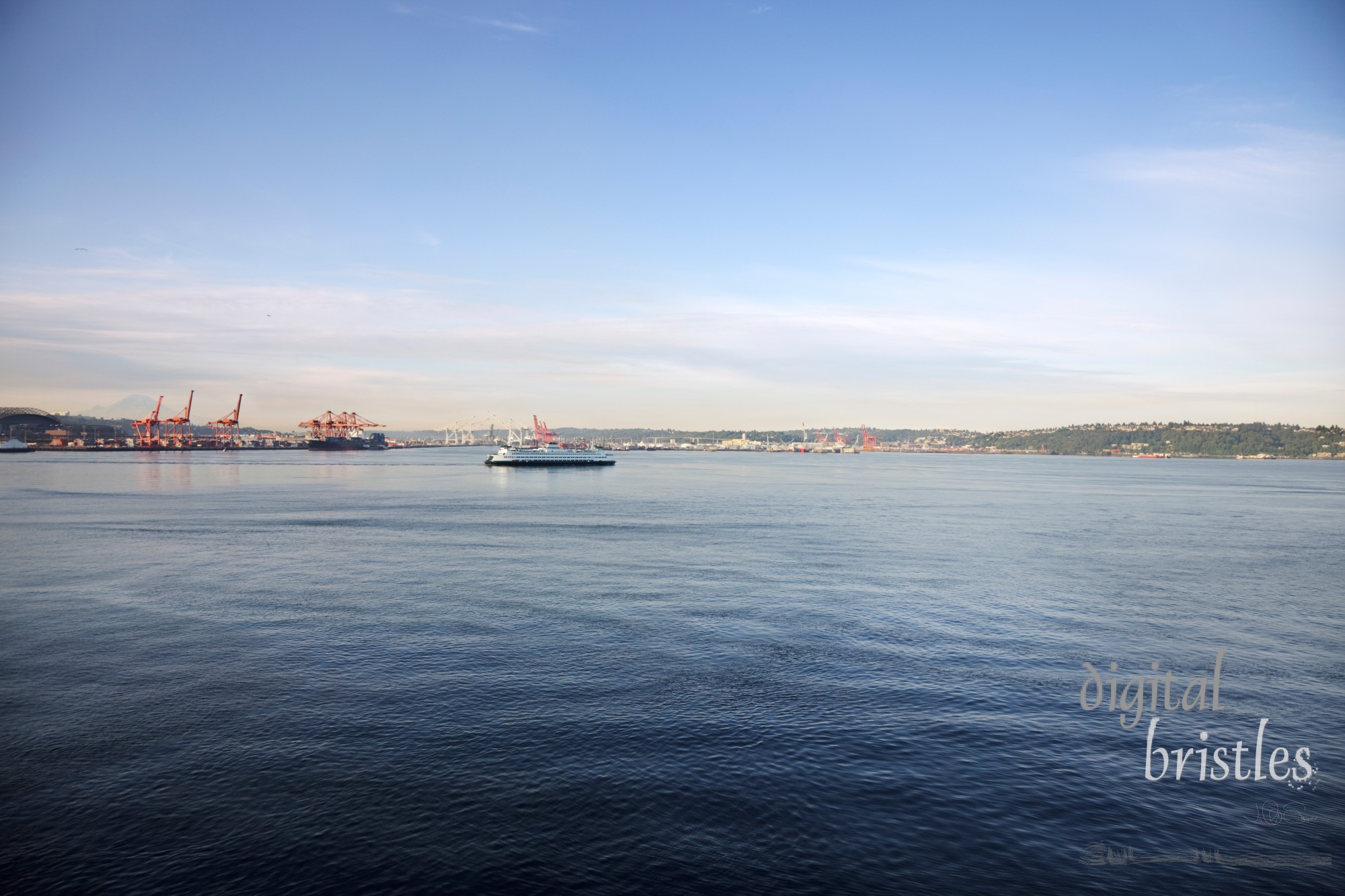 Early Sunday morning ferry in Elliot Bay, Seattle, Washington