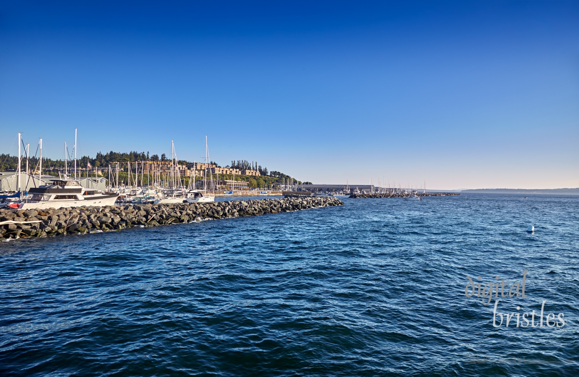 Breakwater opening at the entrance to the port of Edmonds, Washington, on Puget Sound