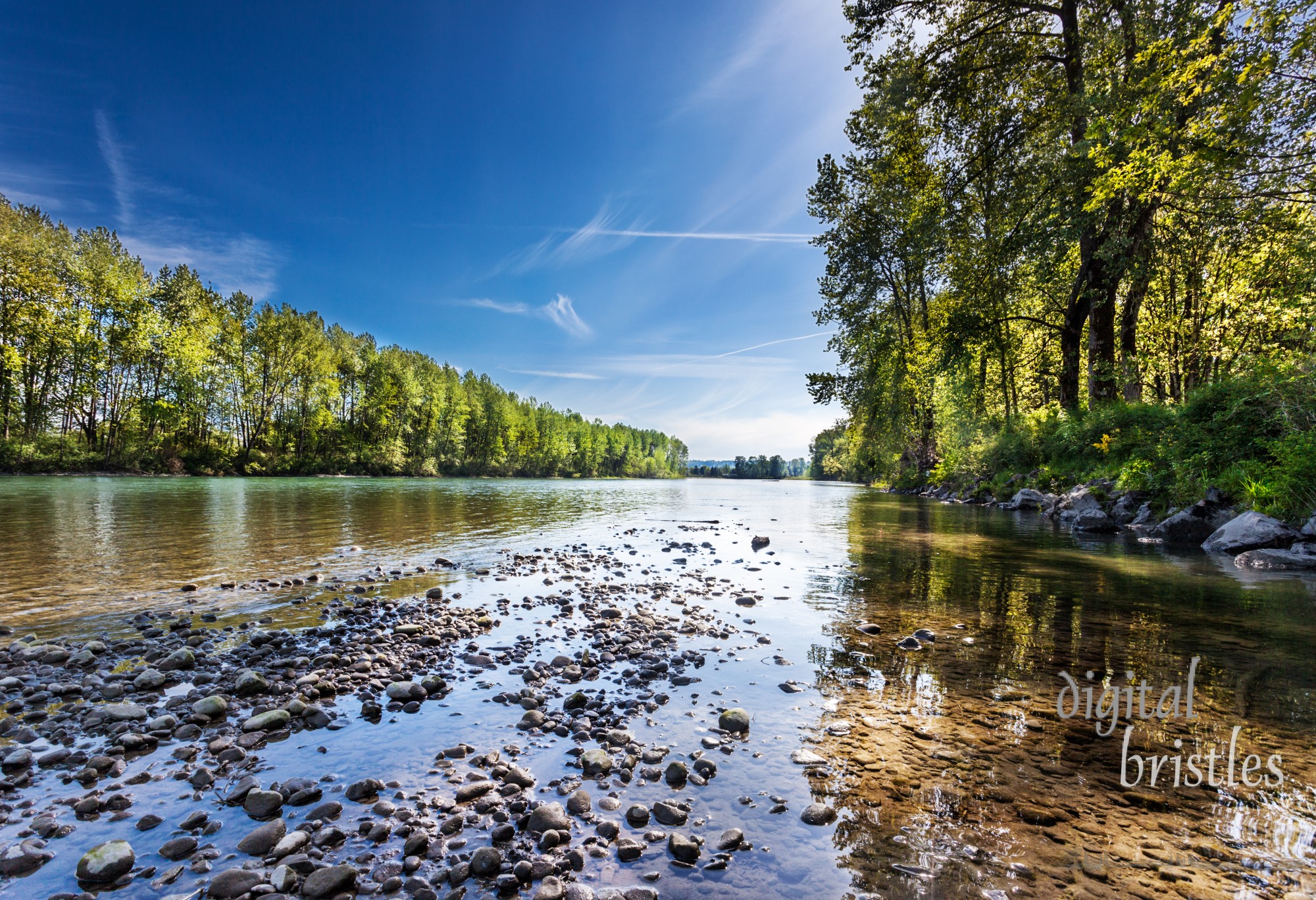 Skykomish river looking West near Lewis Street Park and Washington State Boat Launch