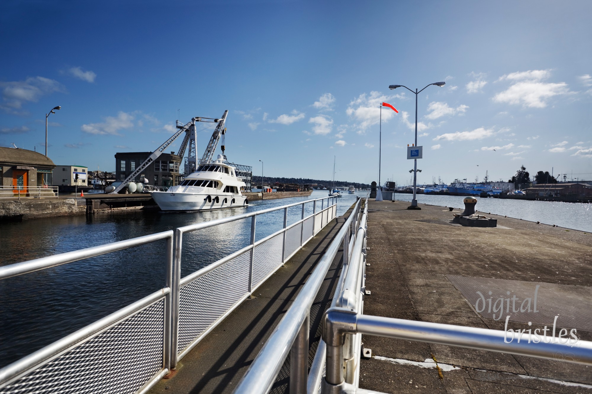 Boats entering the downstream end of the Ballard Locks, Seattle