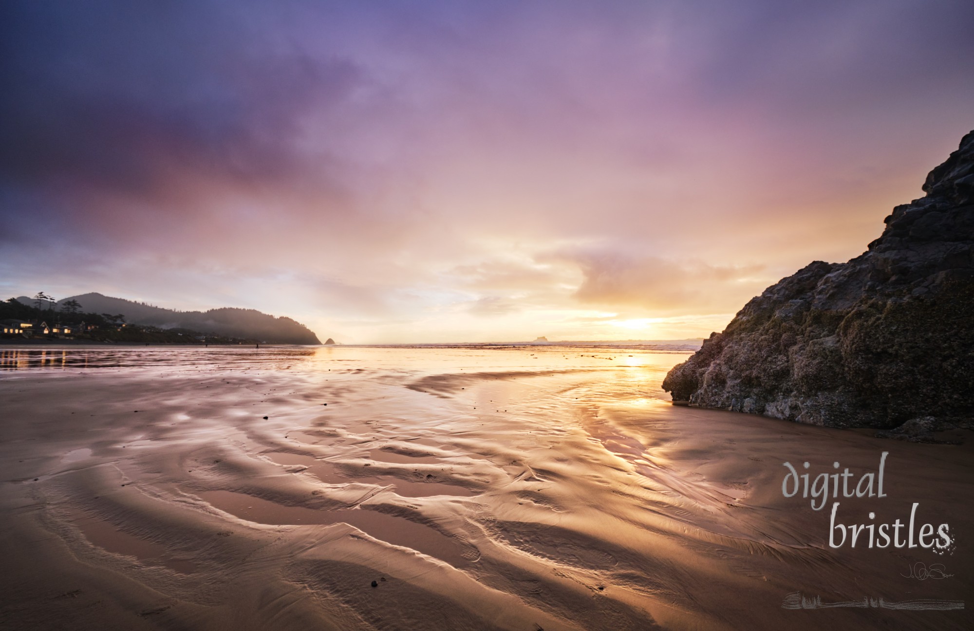 Beach at Arch Cape, Oregon, at low tide on a Winter afternoon