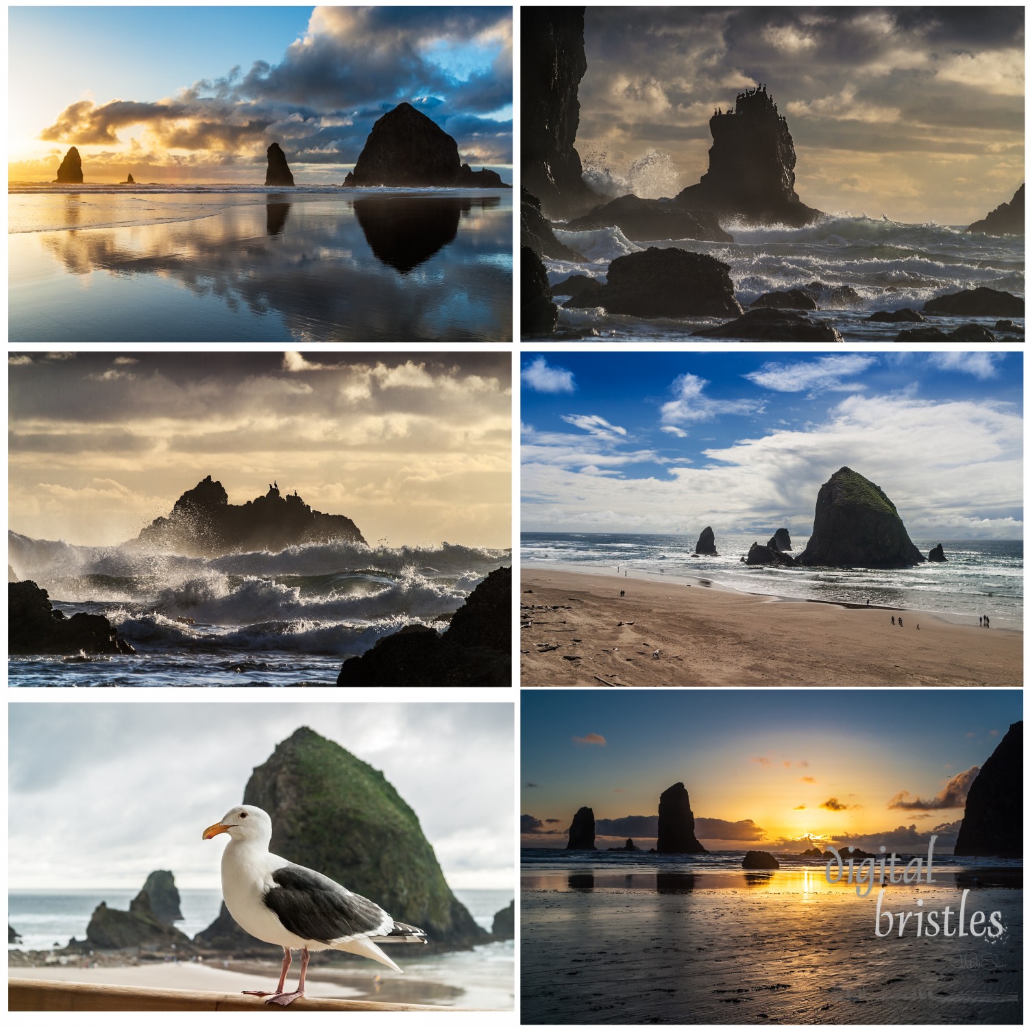 Stormy and sunny, day and evening at Cannon Beach, Oregon