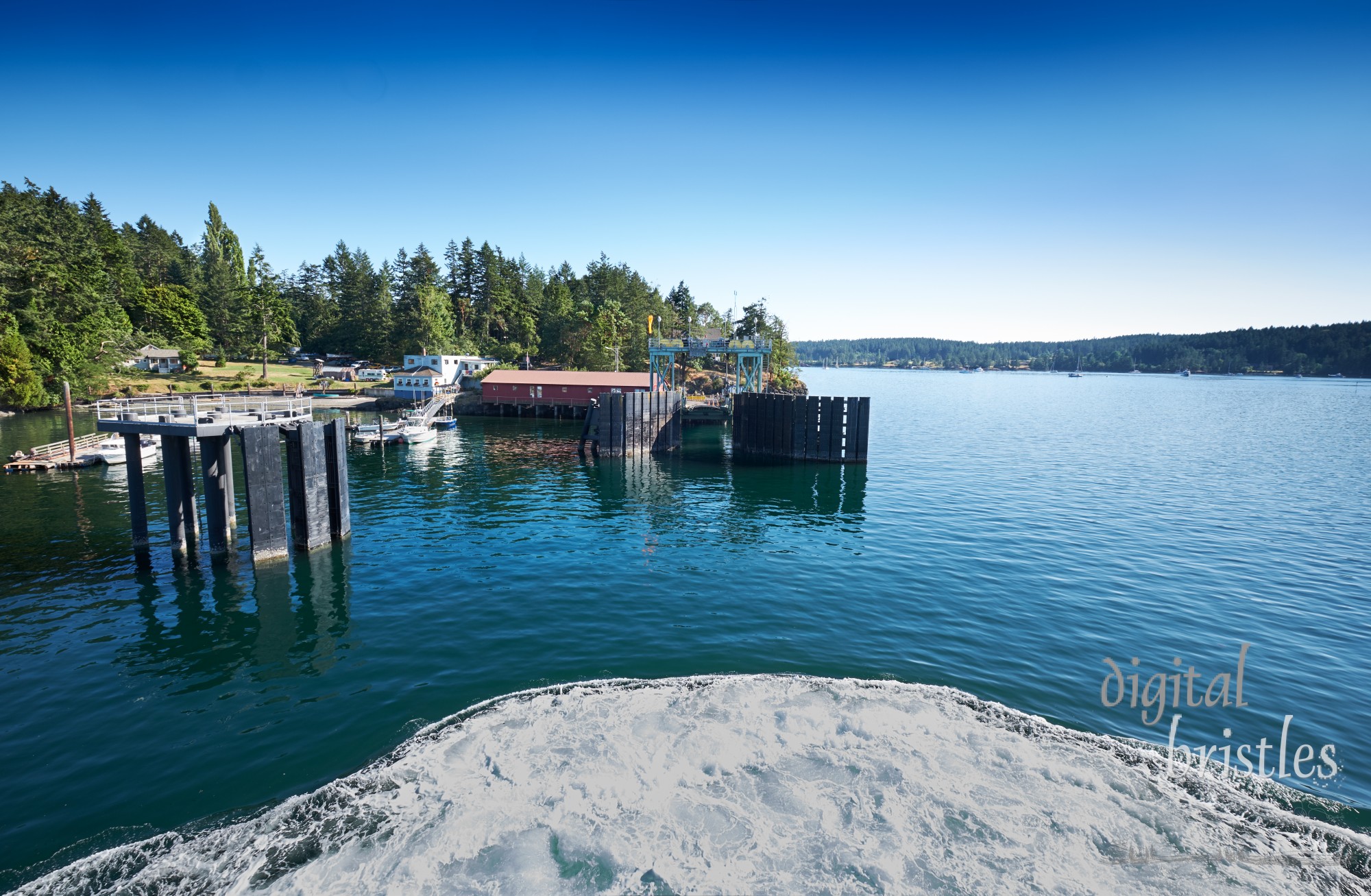 Ferry approaching the dock on Shaw Island, San Juan Islands, Washington