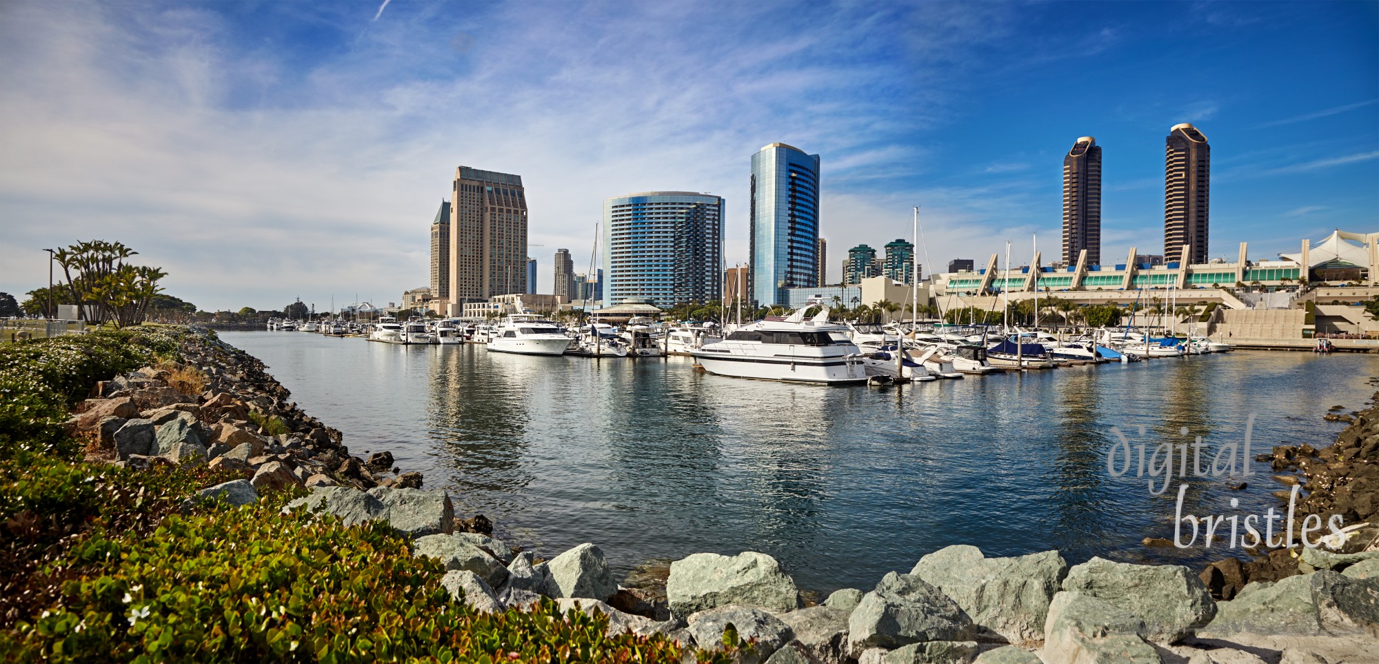 Panorama of downtown San Diego's Embarcadero Marina