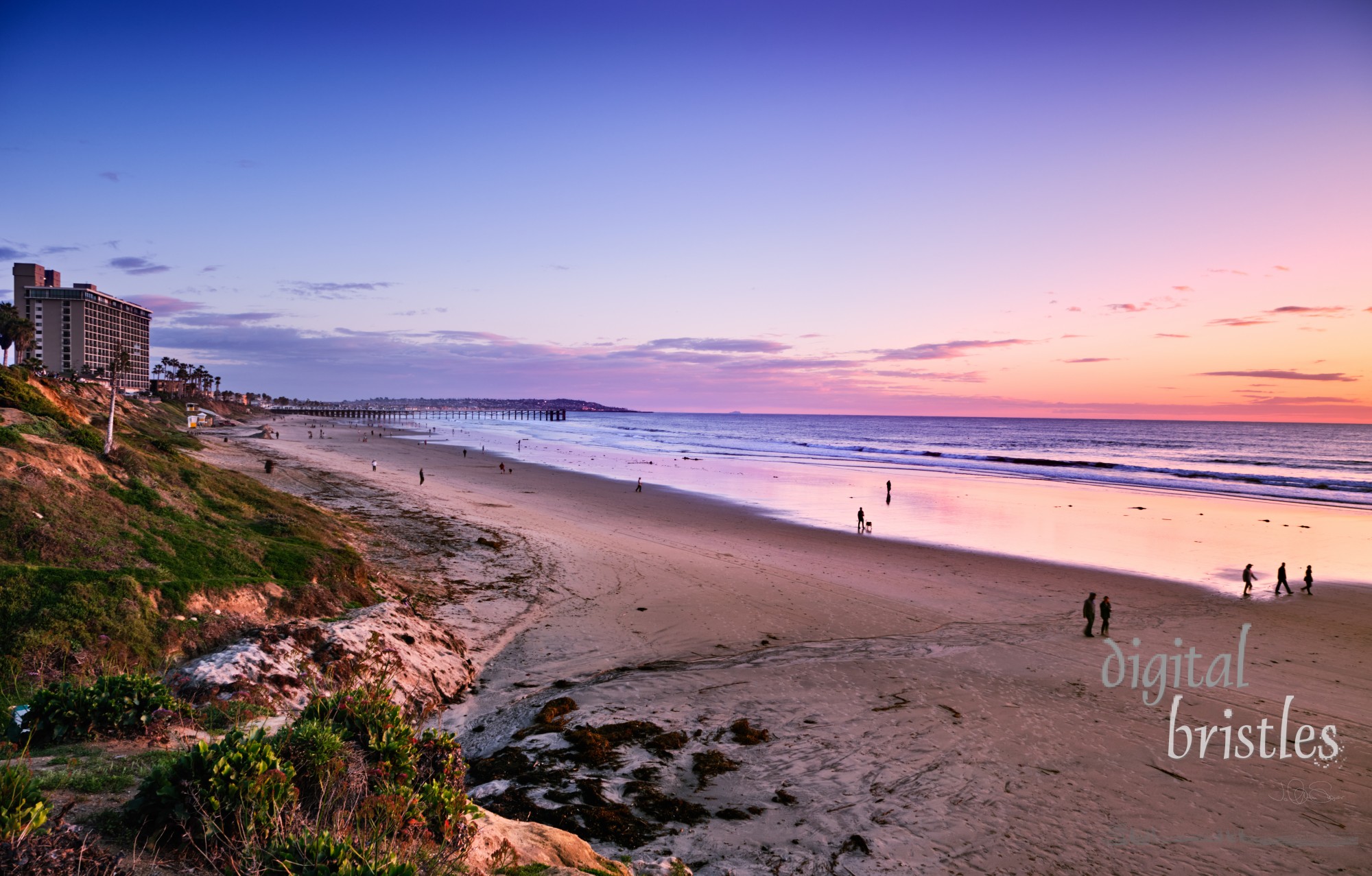 Sunset north of Pacific Beach, California, at the end of a rainy Winter day