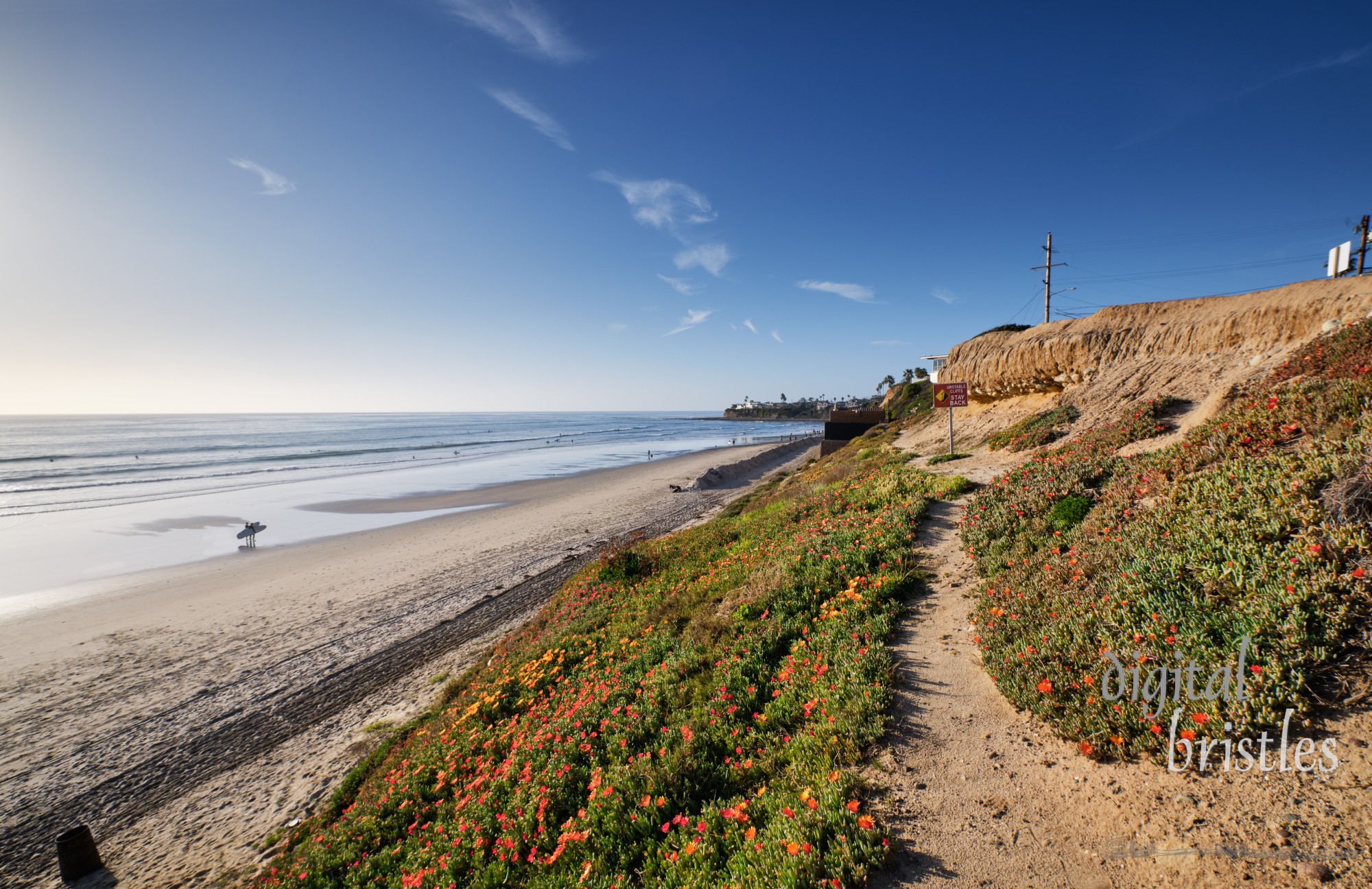 Pacific Beach south of Tourmaline Beach with cliff path; looking to False Point