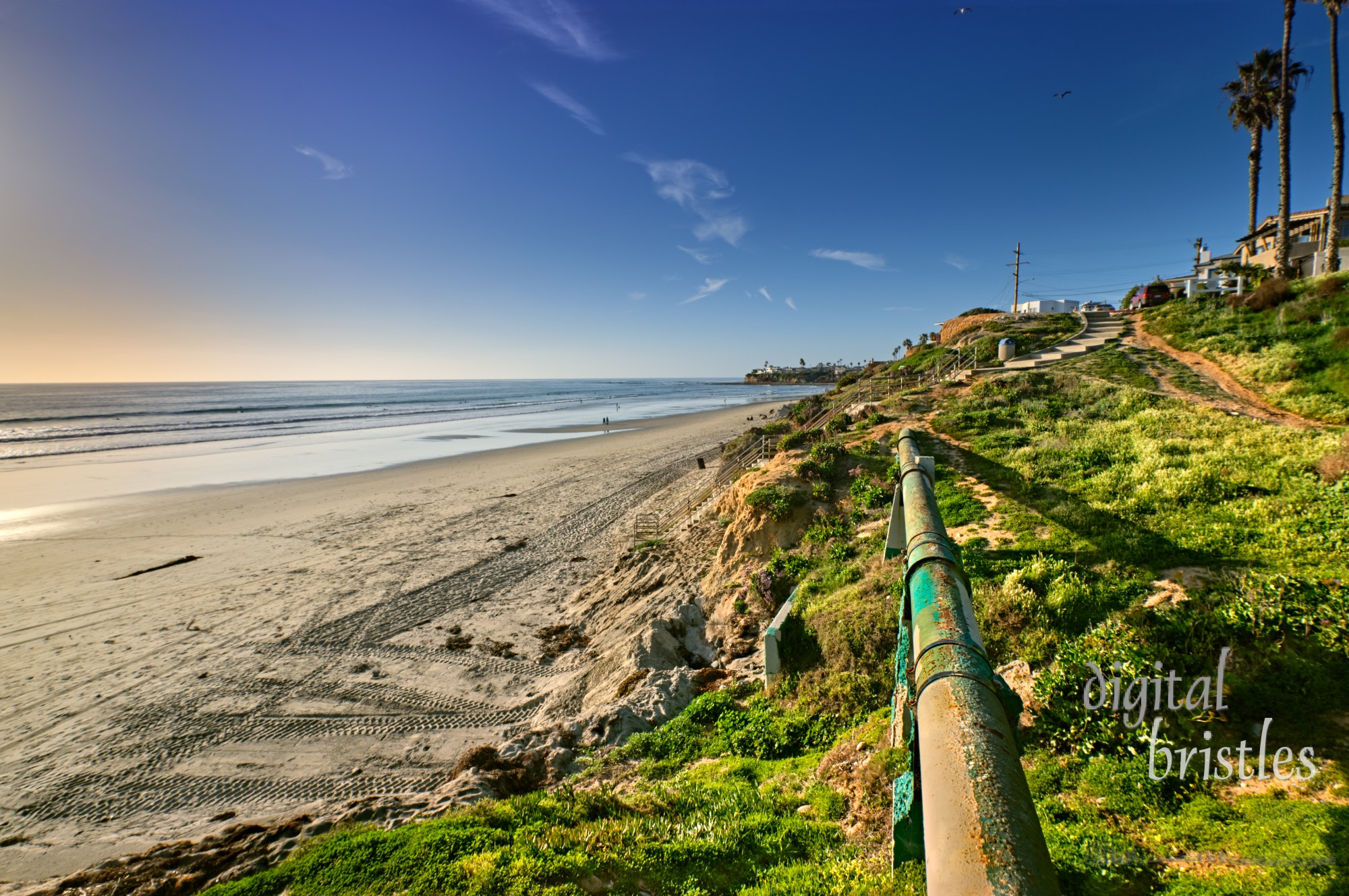 Drainage pipes in the bluffs along North Pacific Beach, San Diego, California