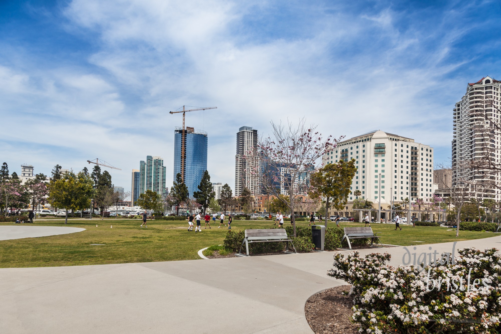 Lunchtime soccer game at Ruocco Park on San Diego's waterfront