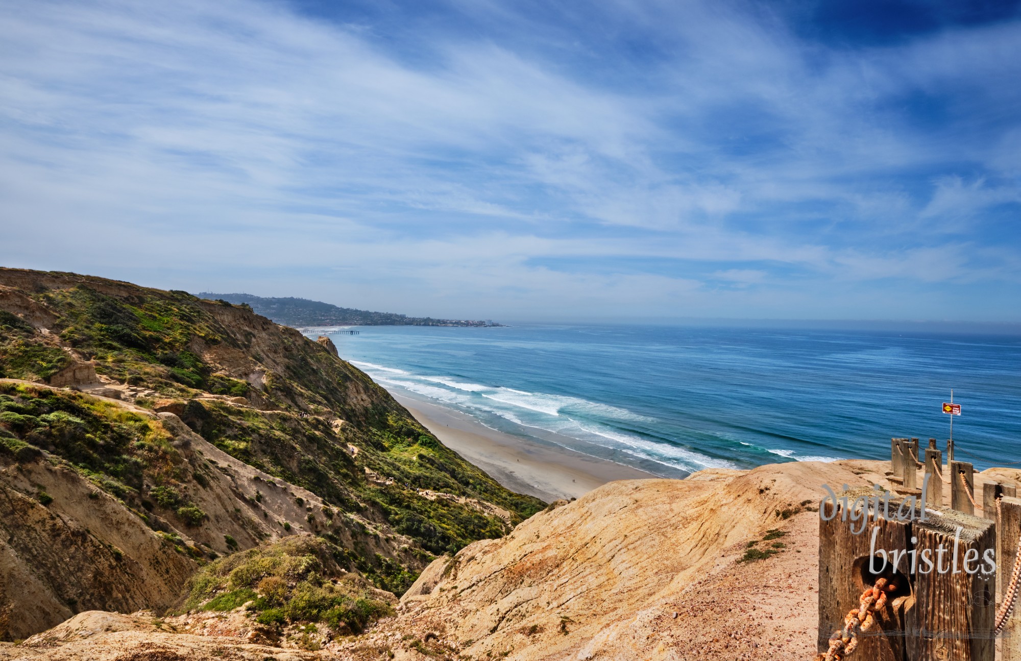 Long steep path down from Torrey Pines cliffs to Black's Beach, La Jolla, California