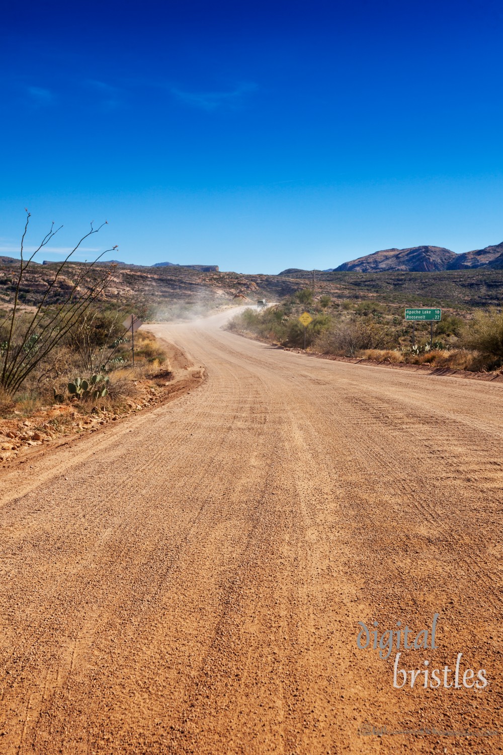 The Apache Trail past Tortilla Flat becomes a dirt road for a stretch through the Tonto National Forest, Arizona