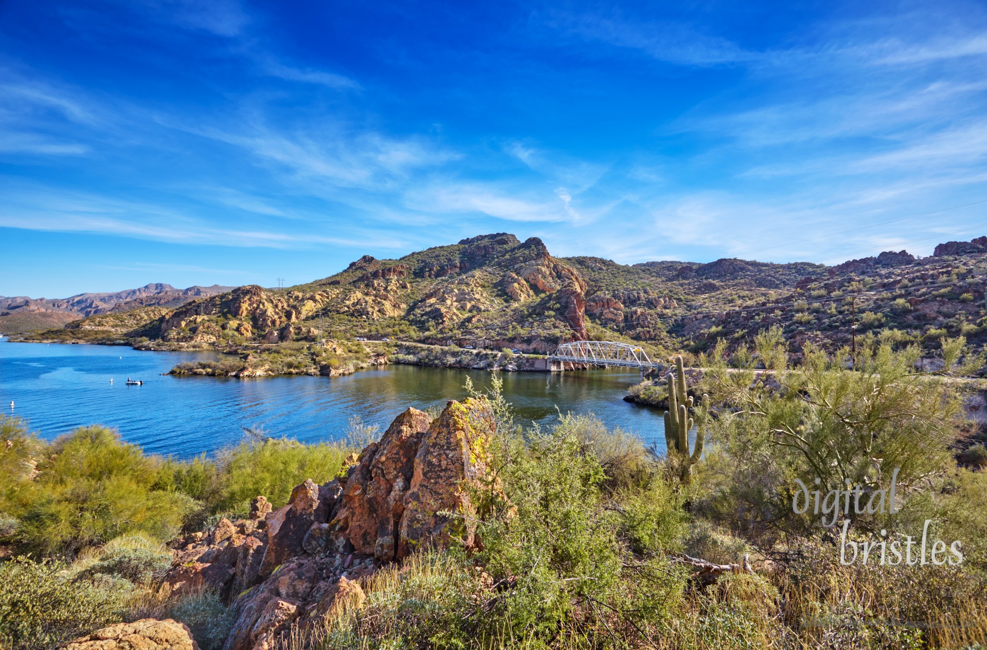 Single lane bridge over First Water Creek at Canyon Lake, near Apache Junction, Arizona