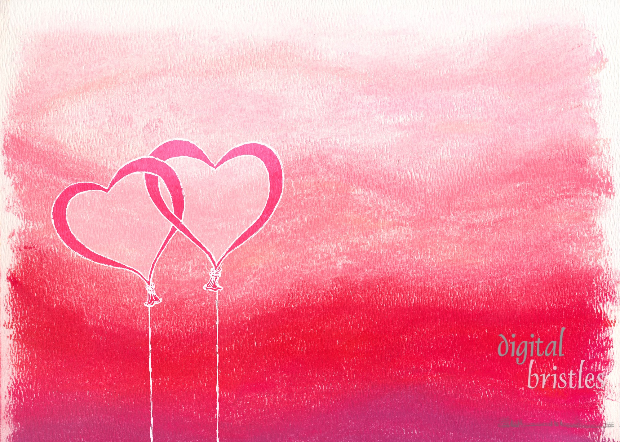 Drawn heart shaped balloons over pink & red chalk pastel background