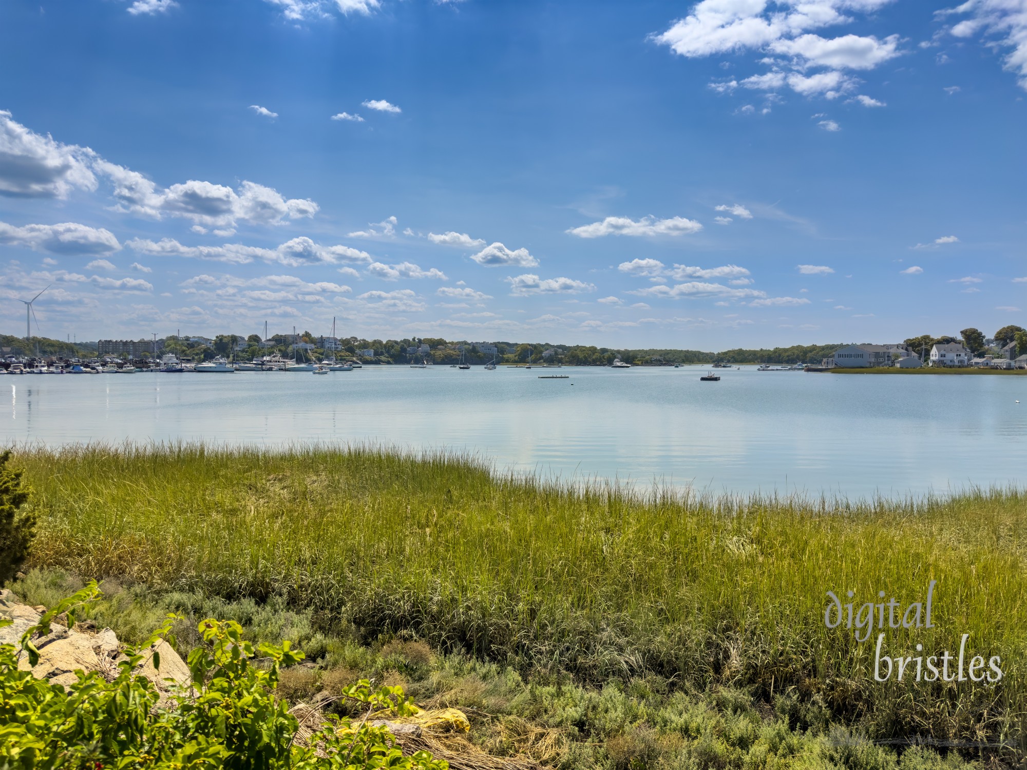 Sunny summer afternoon in Hull, Massachusetts at the marina opposite Nantasket Beach