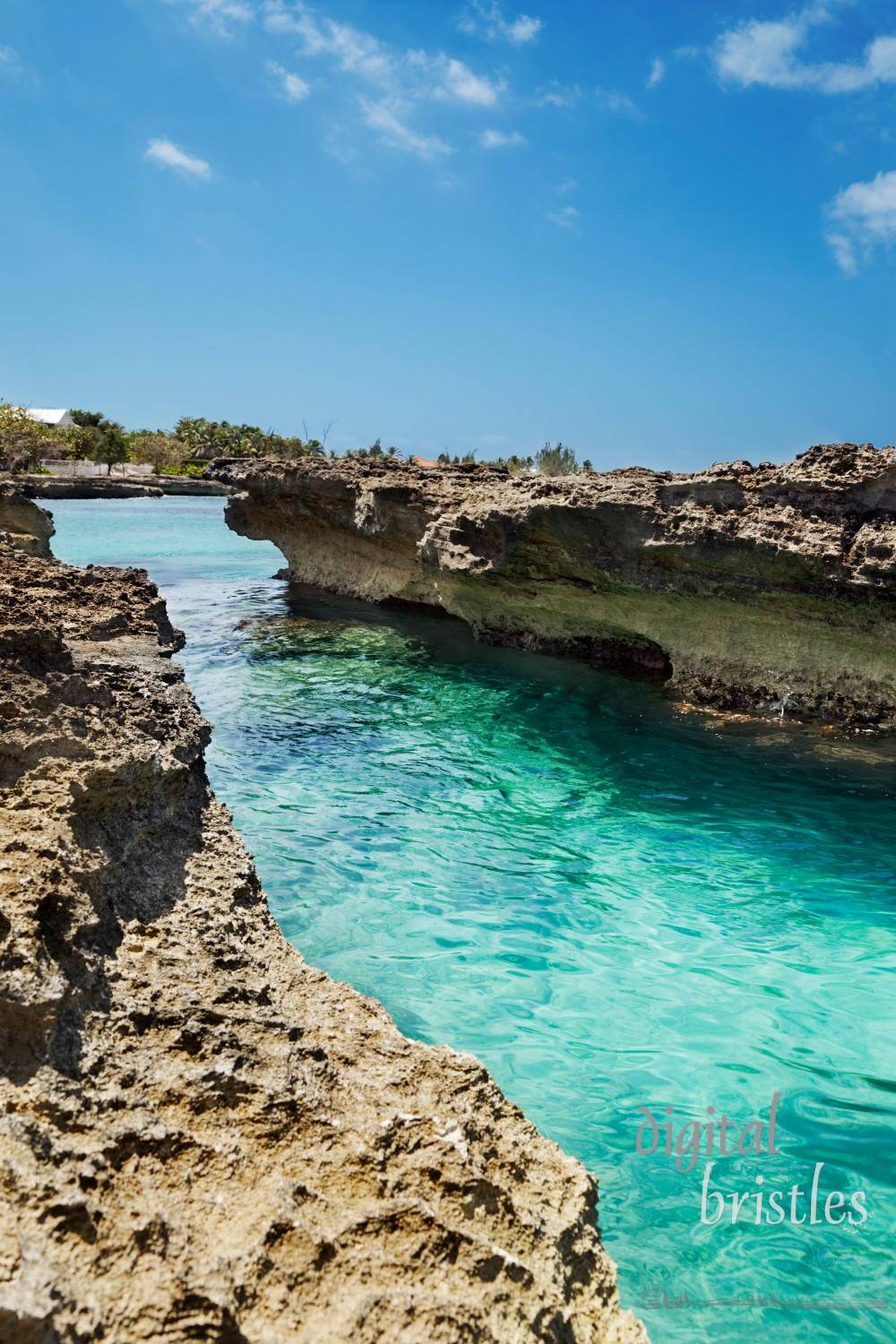 Channel of clear water between Ironshore (limestone) rocks at Smith Cove, Grand Cayman