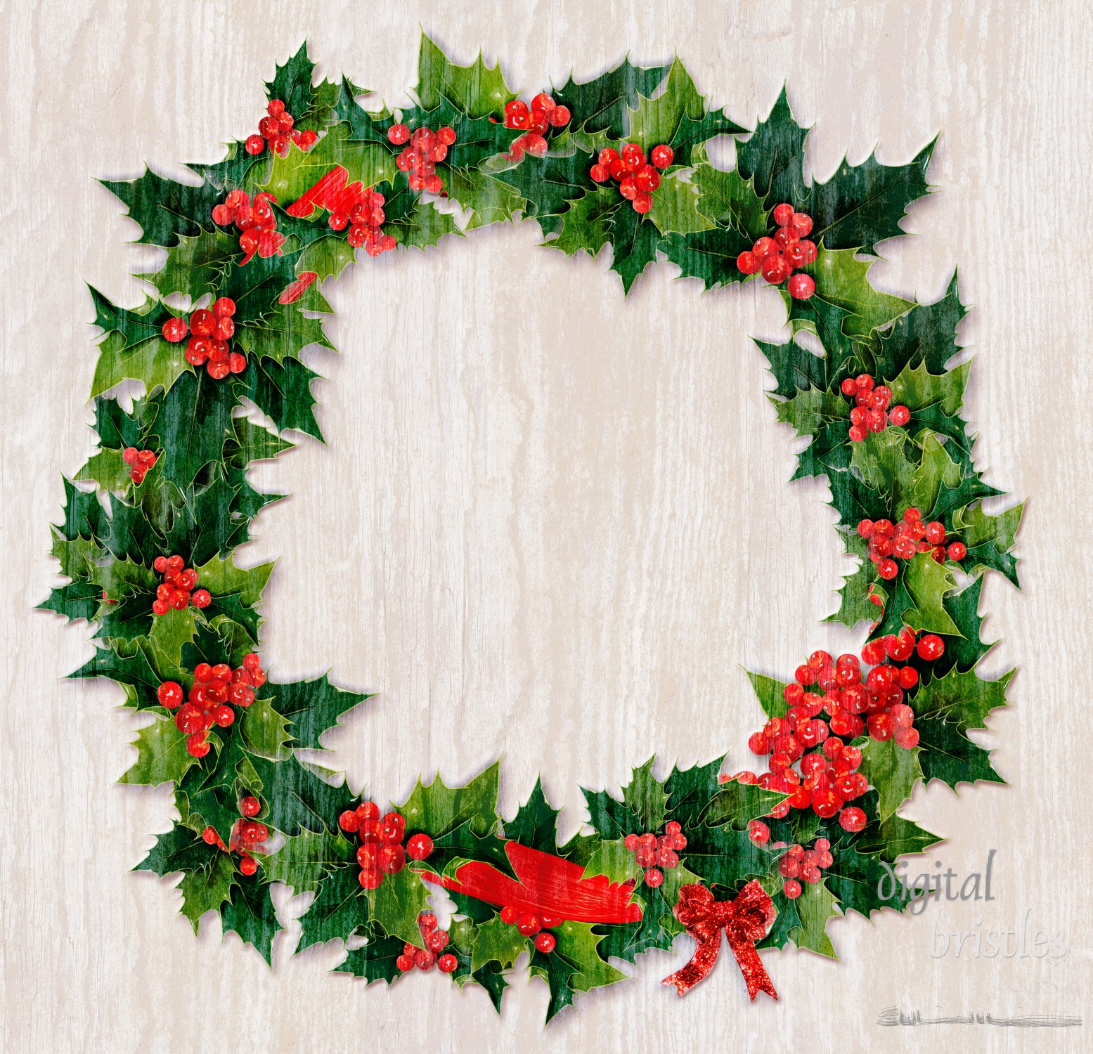 Textured Christmas wreath on rough driftwood background