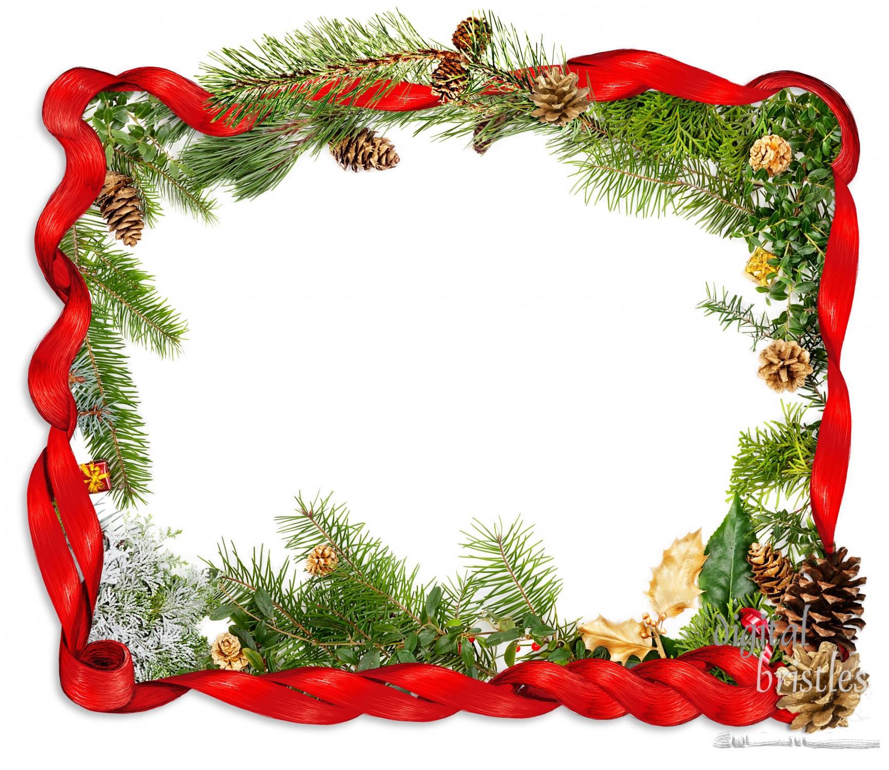 Red ribbon and foliage Christmas background