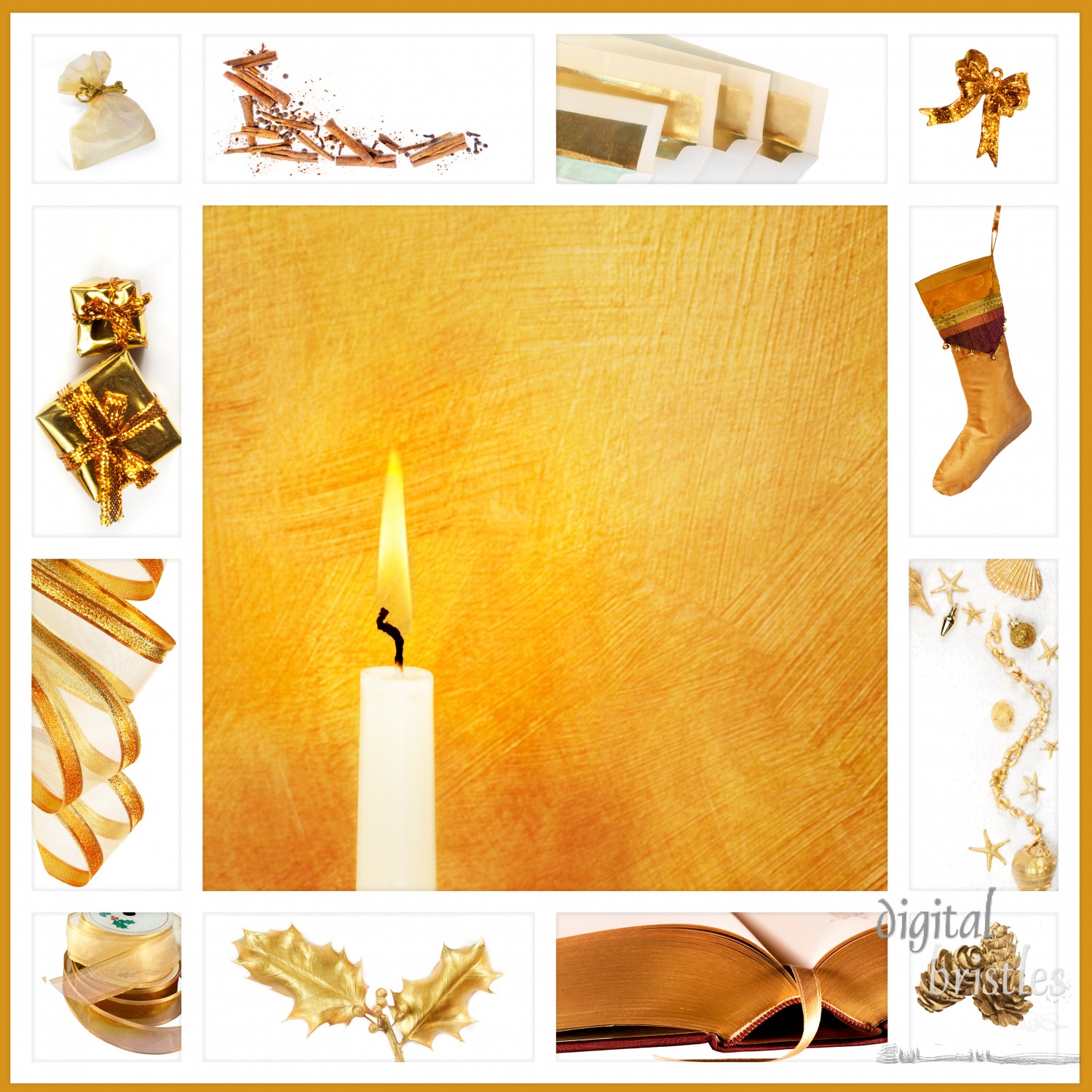 Collage of gold Christmas items