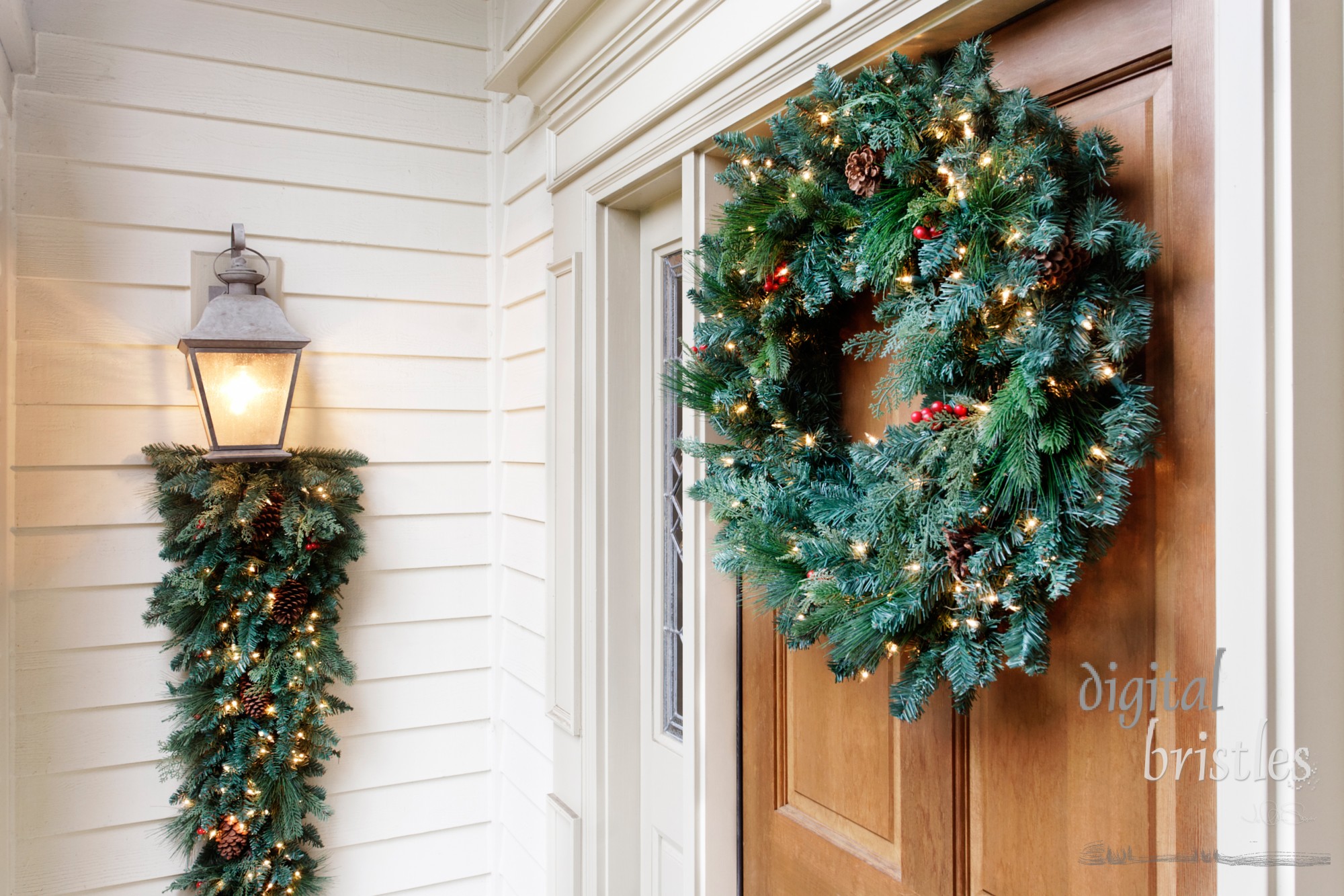 Front porch decorated for the holidays