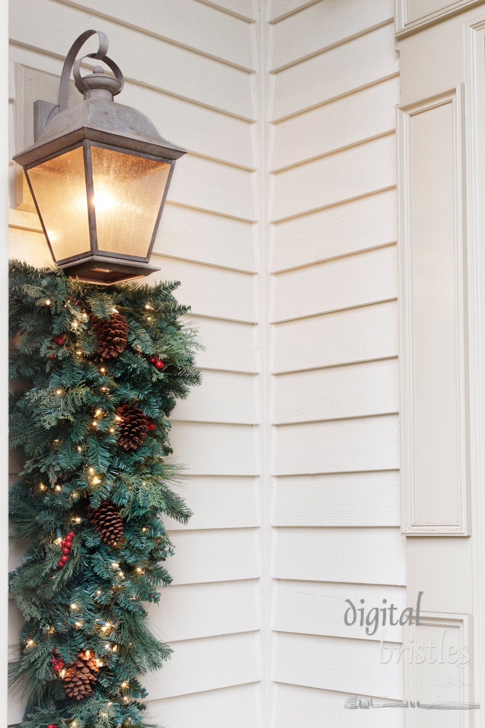 Front porch decorated for the holidays