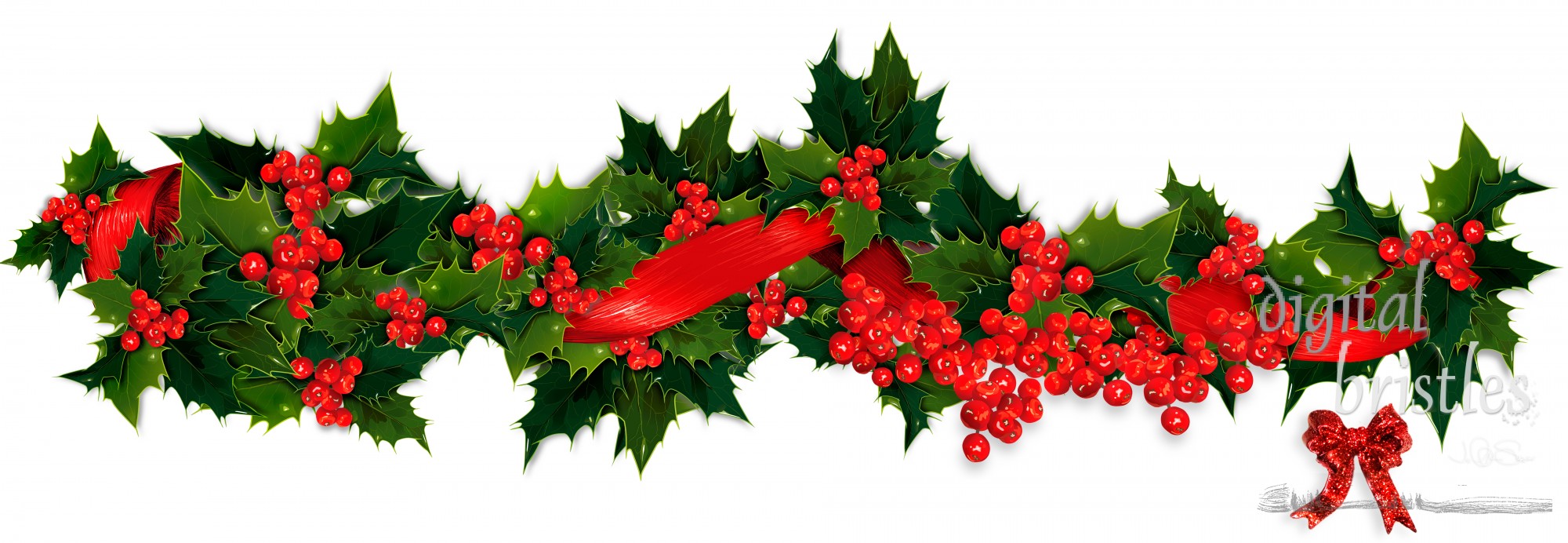 Holly, berry and ribbon Christmas garland