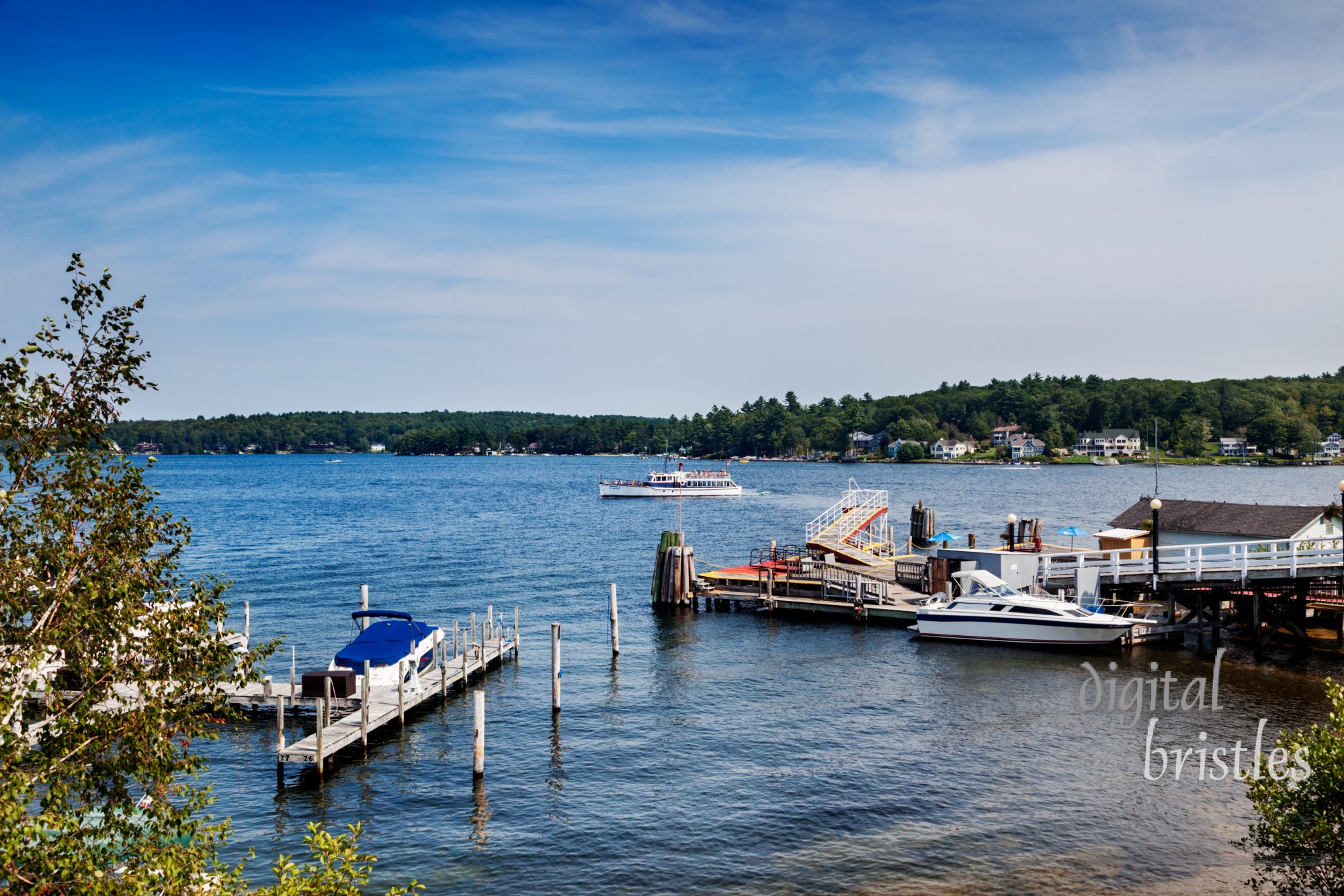 Weirs Beach, Laconia, NH, Aug 19, 2013. Floating post office Sophie C heads out from Weirs beach for a cruise and mail deliveries to islands in Lake Winnipesaukee, New Hampshire