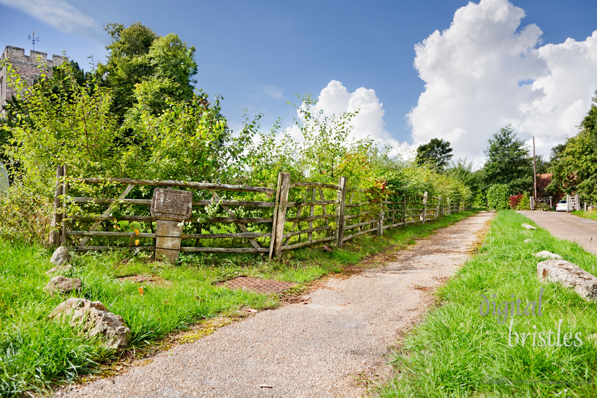 Public footpath by church in Hollingbourne, Kent