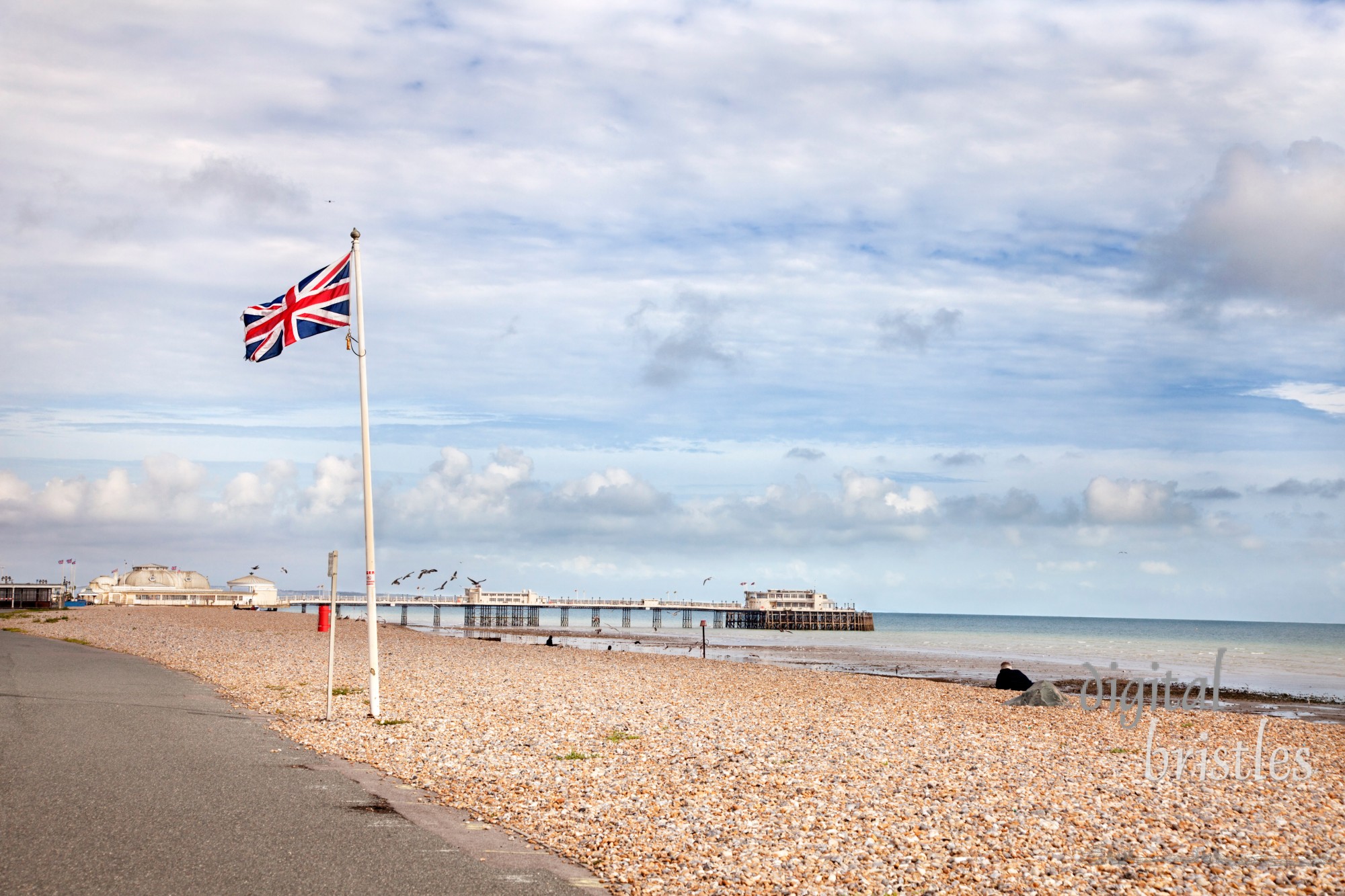 Union Jack flying at the sea front near the  Worthing pier