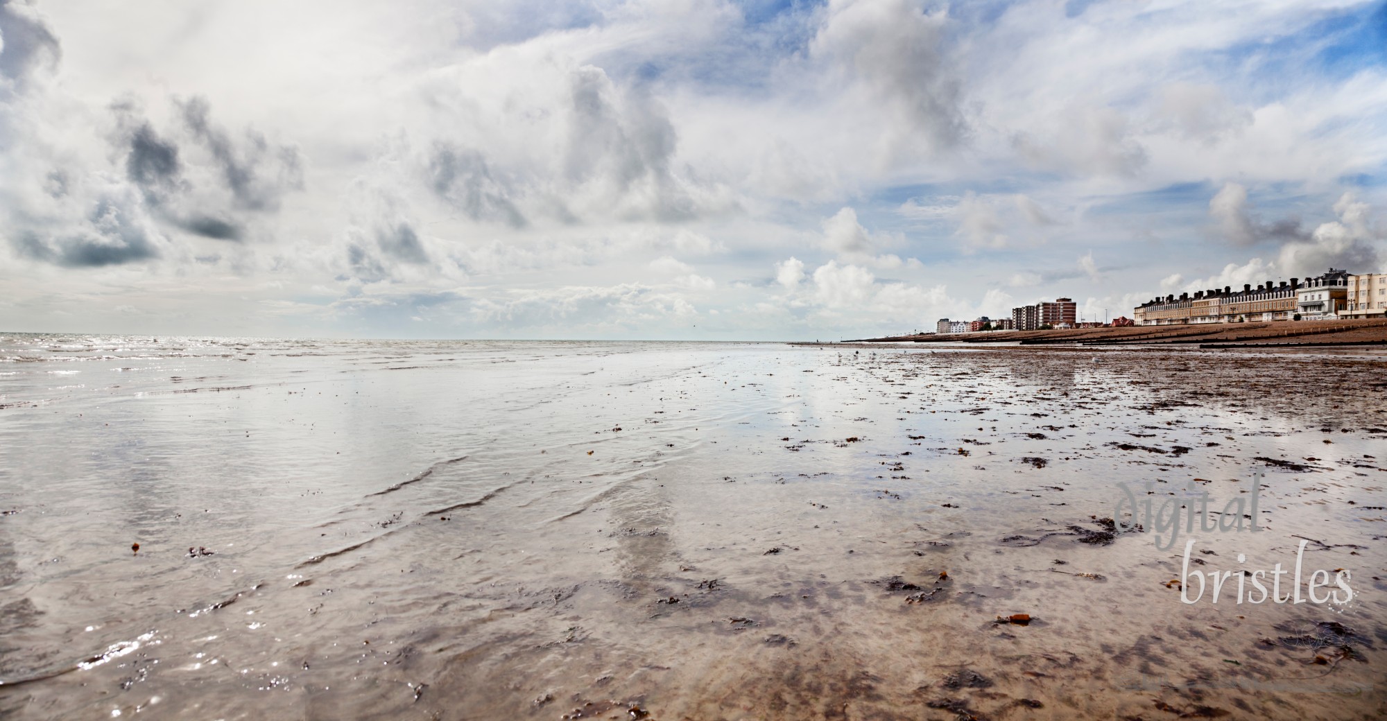 Beach at Worthing, at low tide on a sunny September afternoon