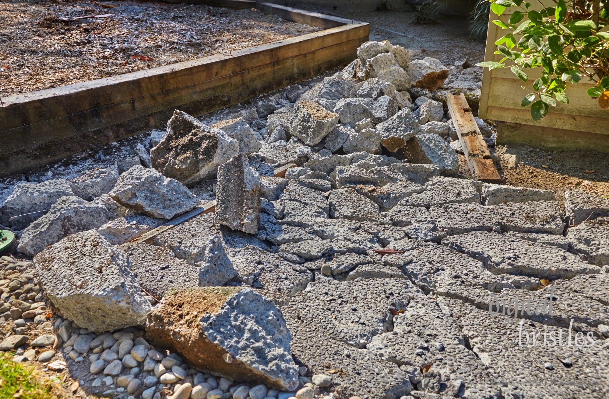 Preparing for new patio and path construction - jackhammer up the old concrete