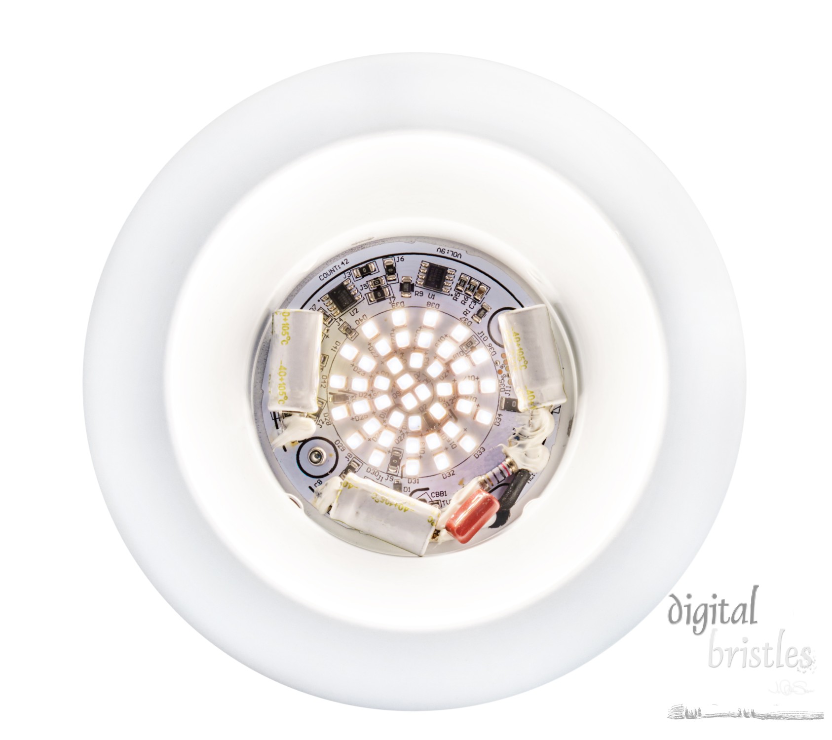 LED recessed light with cover removed to show the 