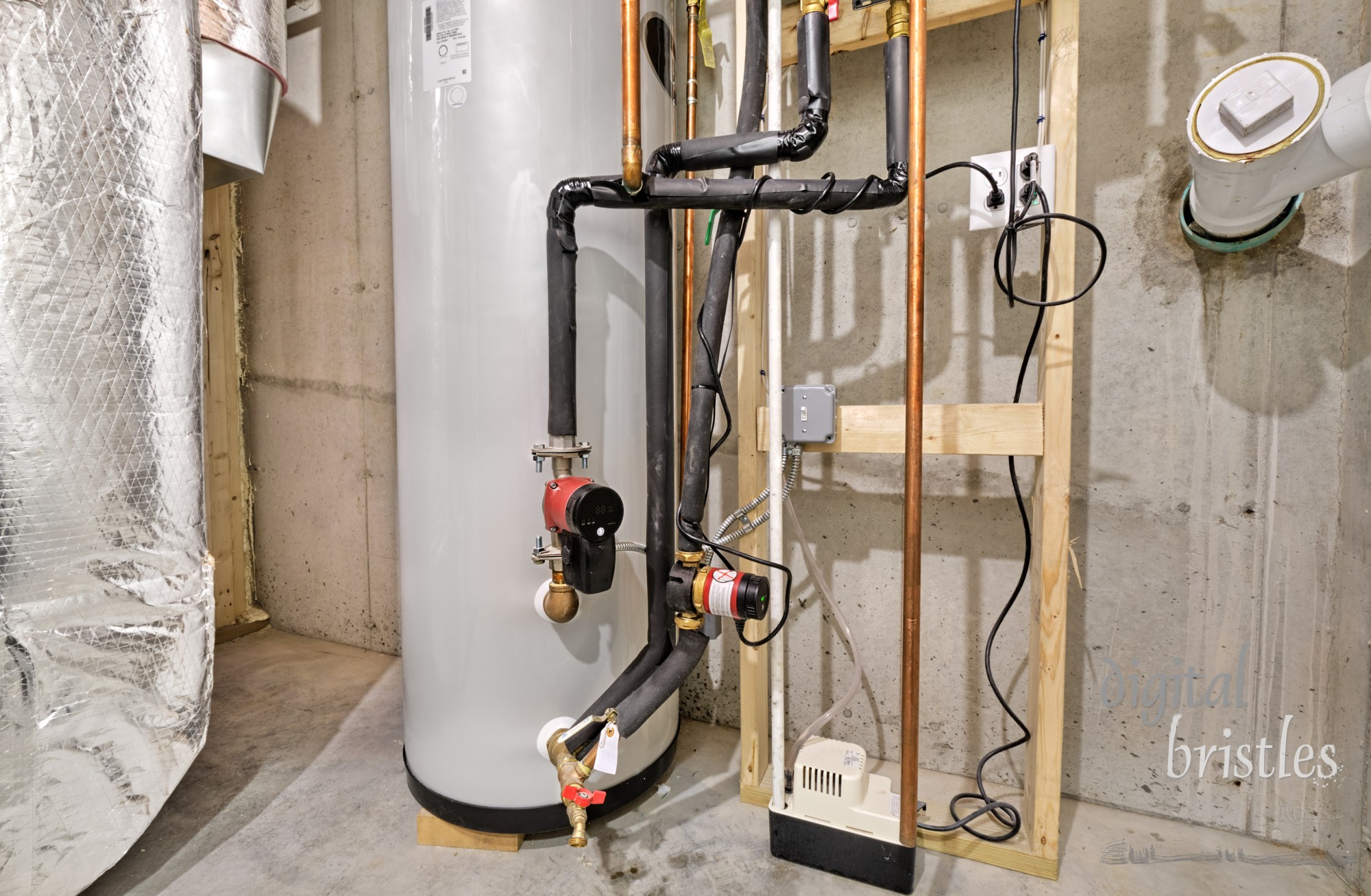 Recirculation pump for a home's hot water supply connected to a storage tank and tankless water heater