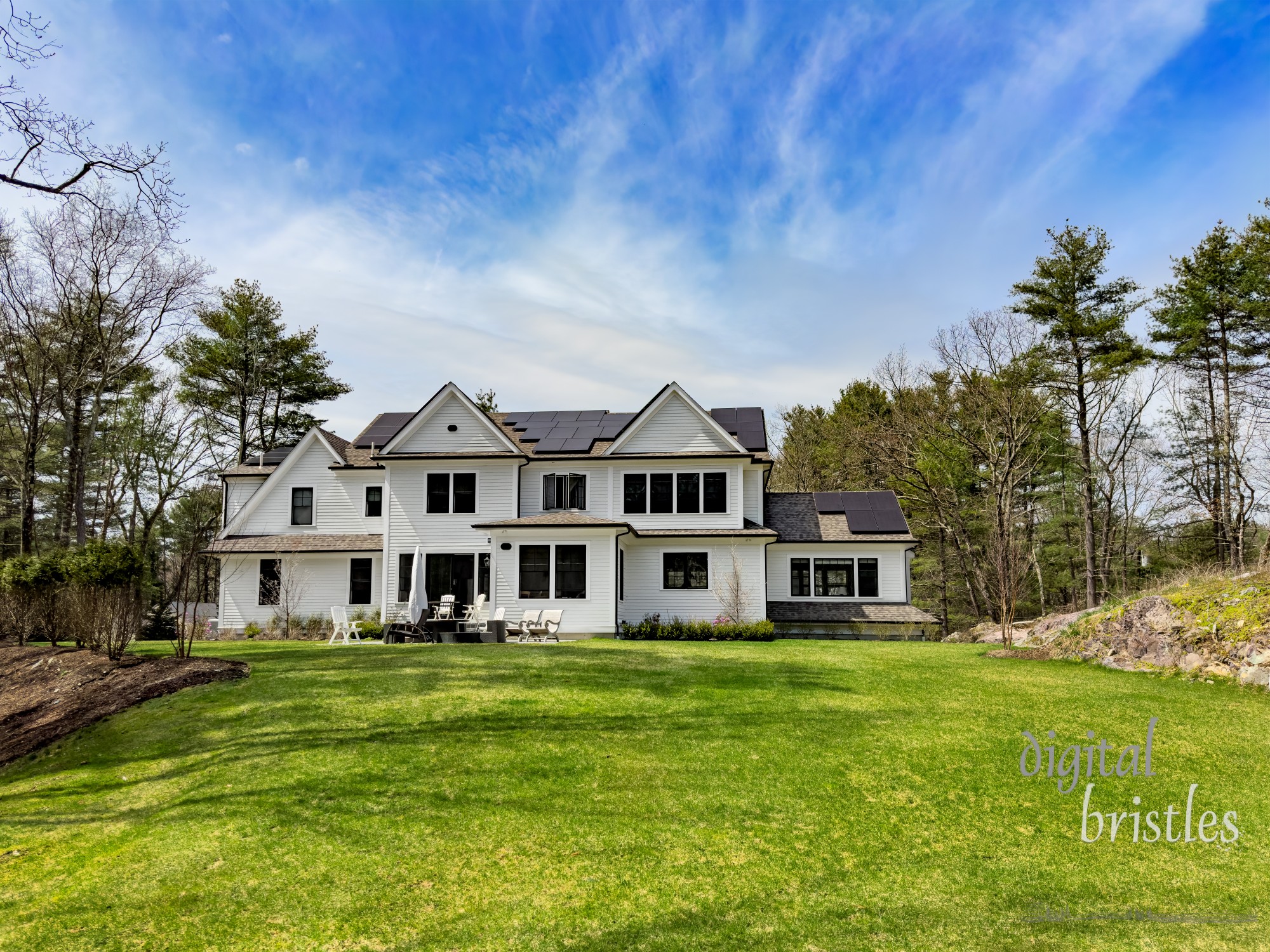 Suburban home with rooftop solar to generate renewable green energy