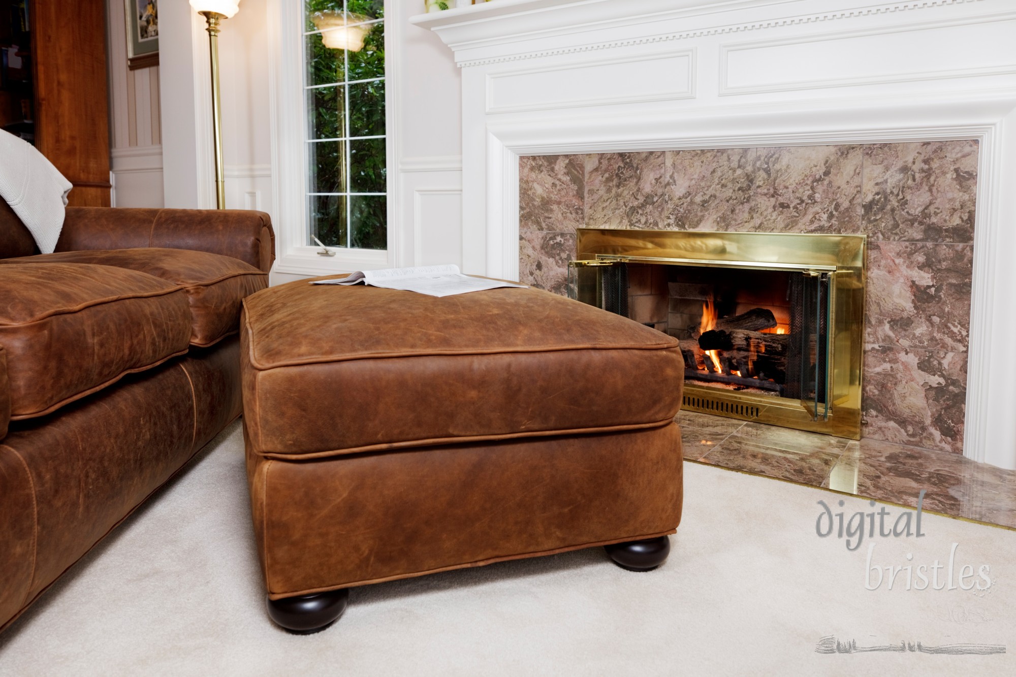 Comfy sofa & ottoman to read by the living room  fire