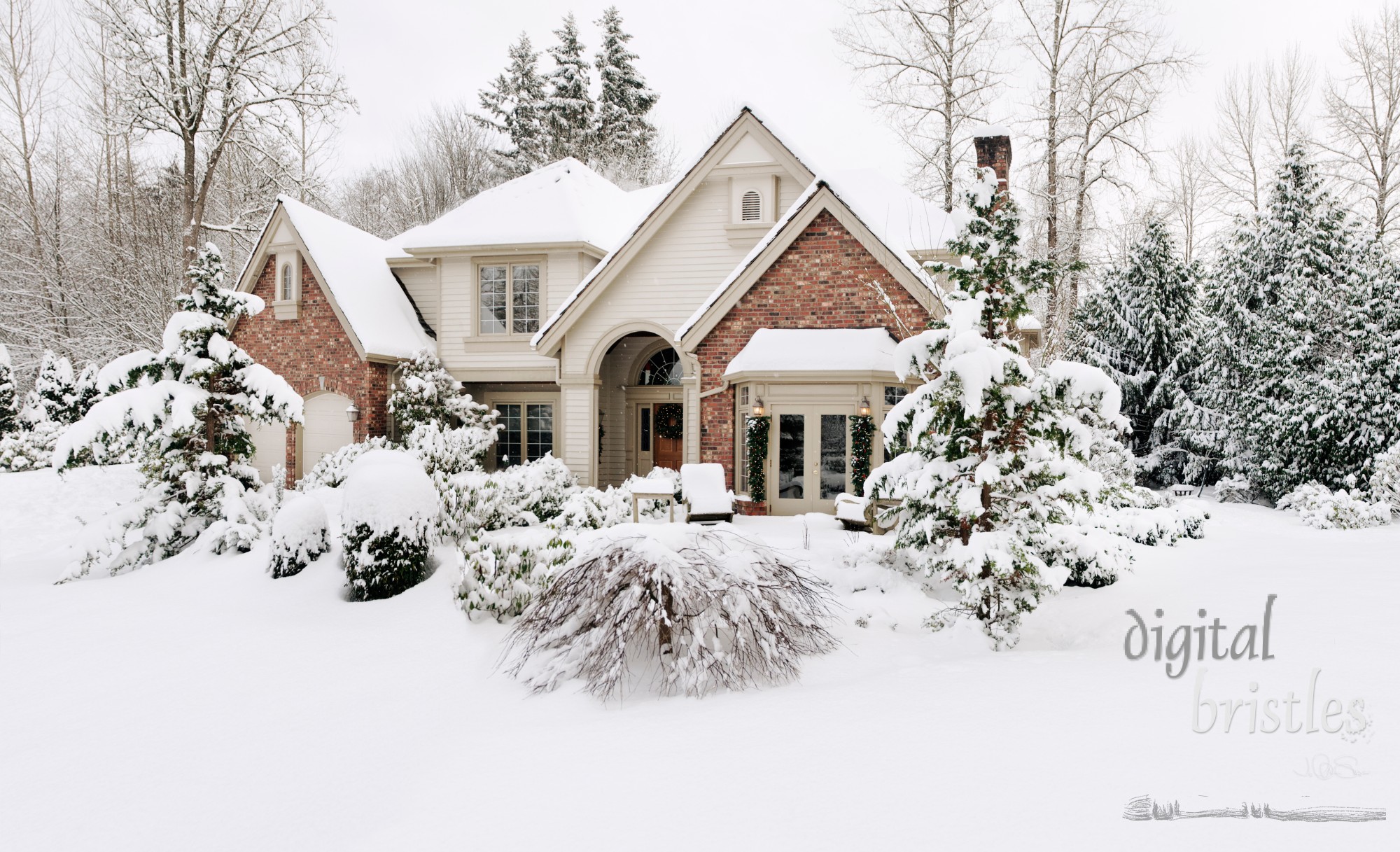 Suburban house in the snow