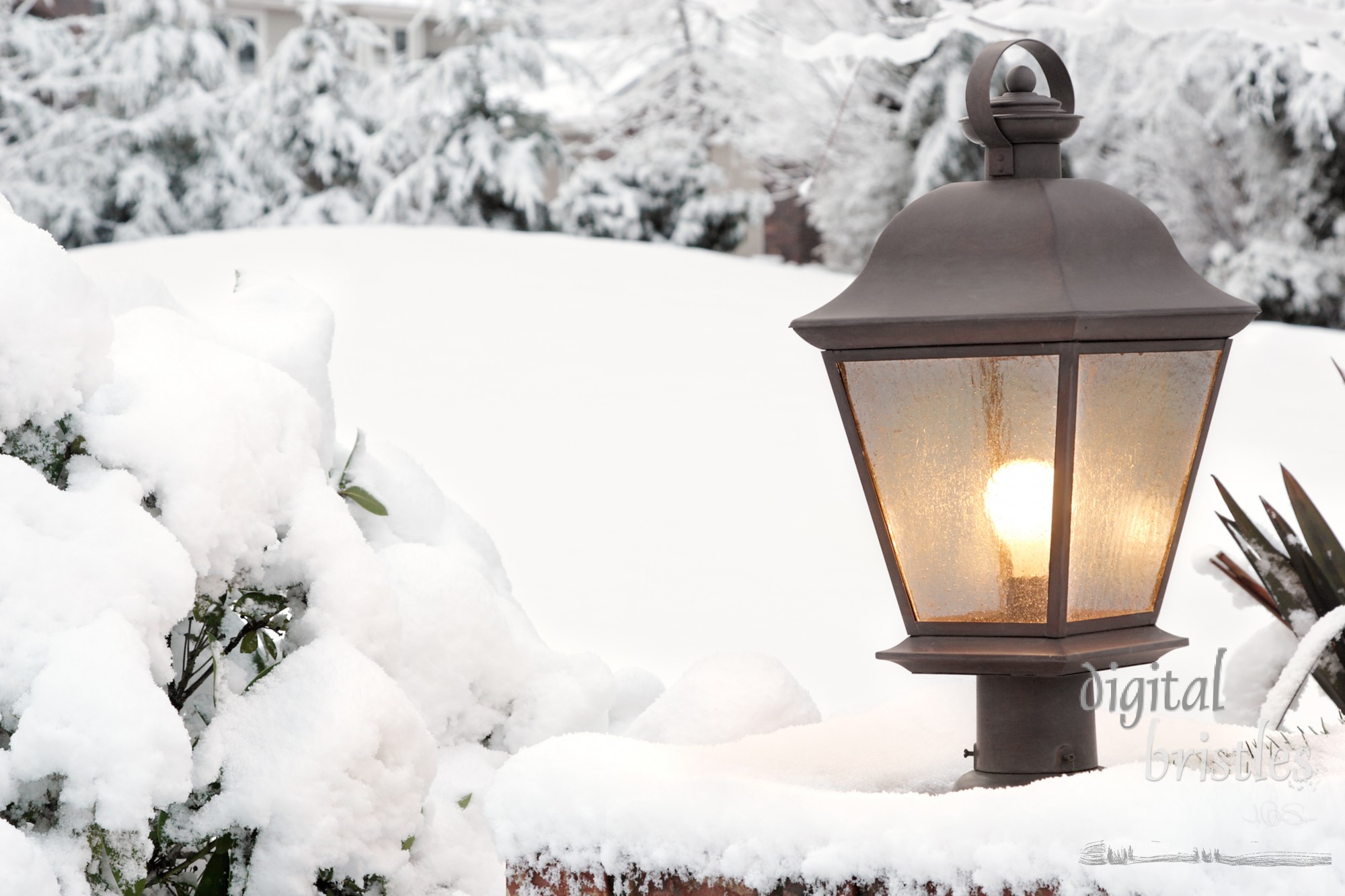 Driveway light on a snowy morning