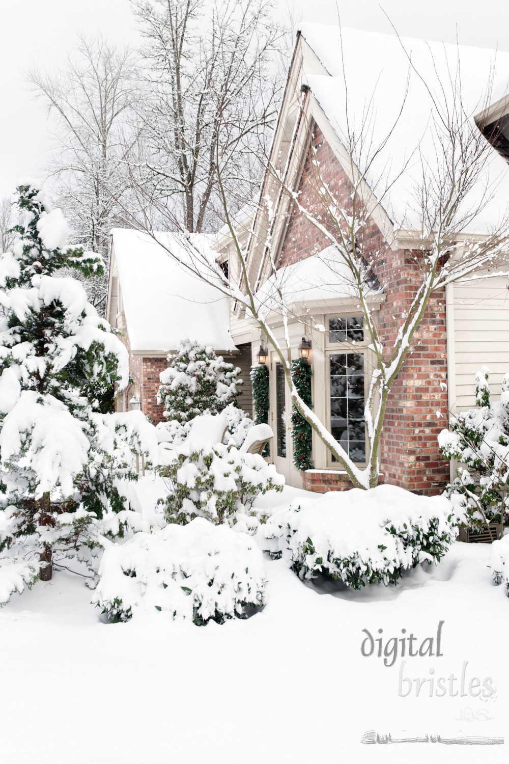 Suburban house in the snow