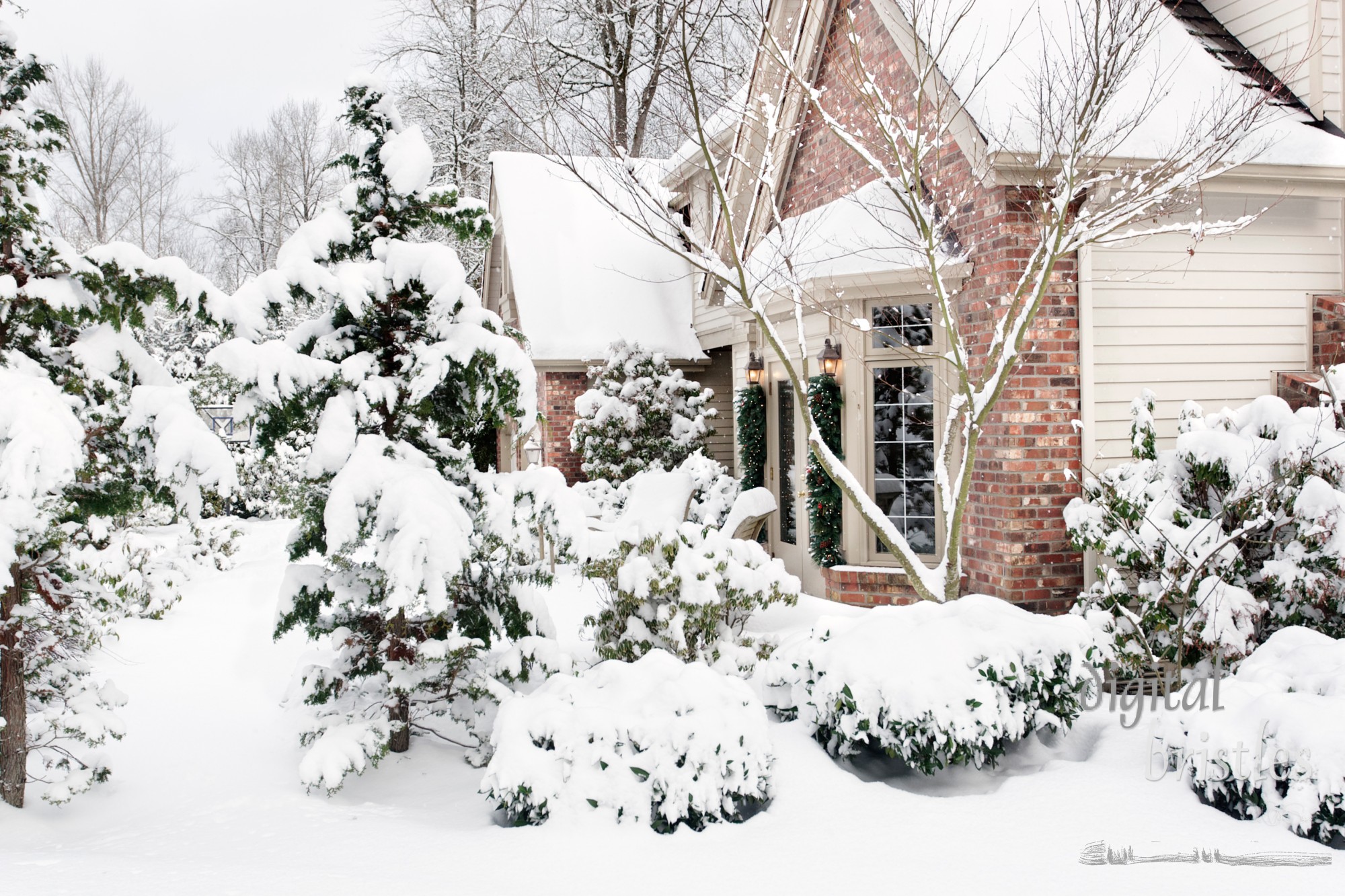 Suburban house in the snow