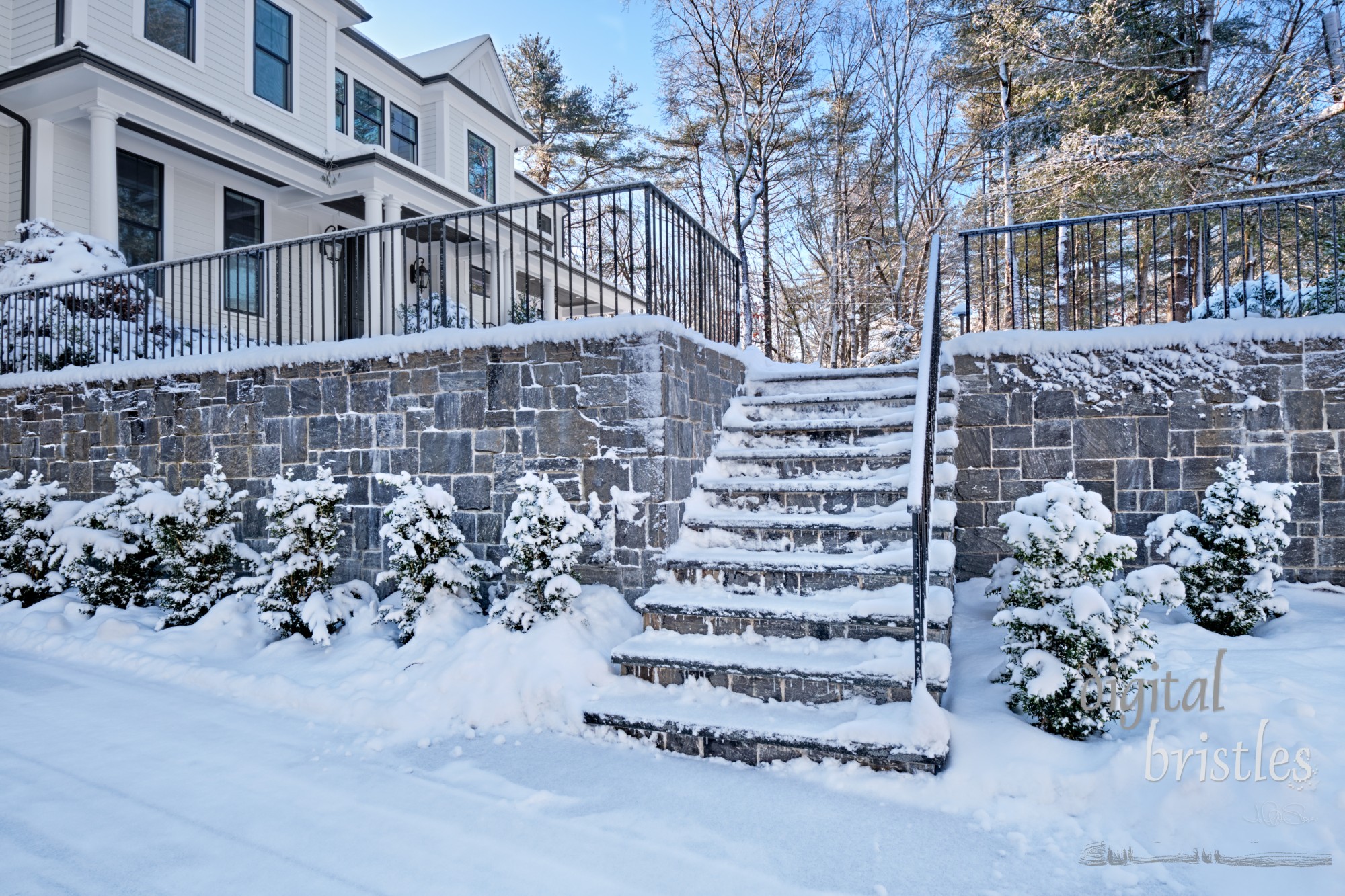 Stone steps cleared off after the first Winter snowstorm