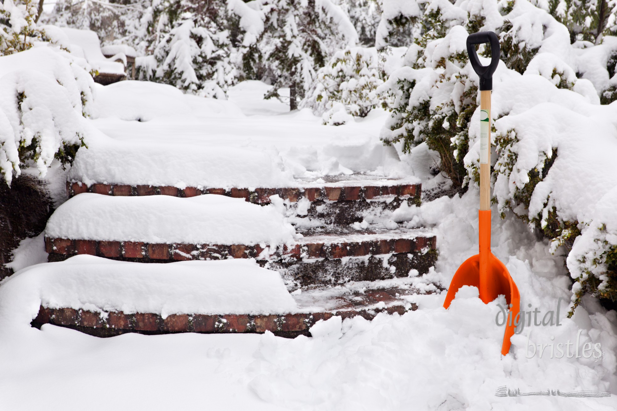 Clearing steps after a big snowstorm