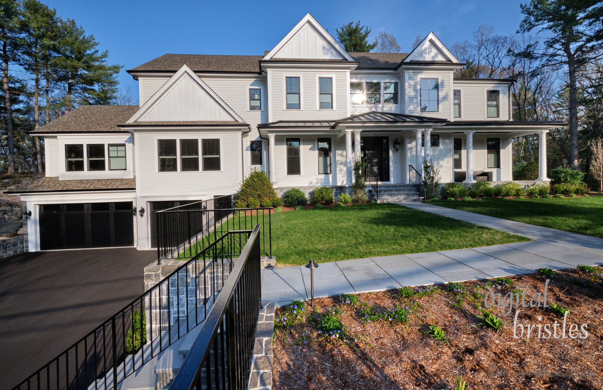 New suburban home in a transitional style - a mixture of traditional New England and modern elements