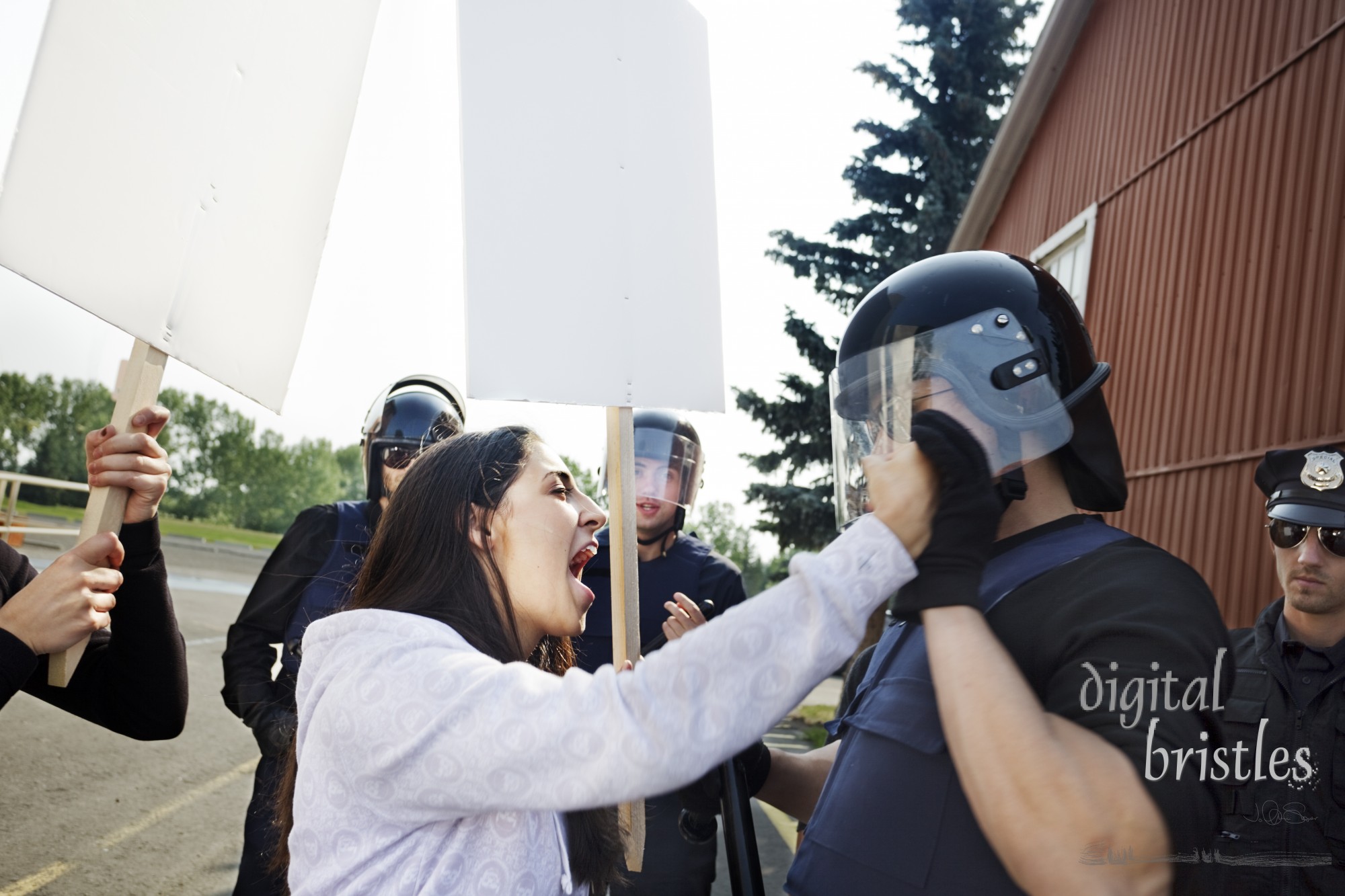 Screaming turns to grabbing during a protest