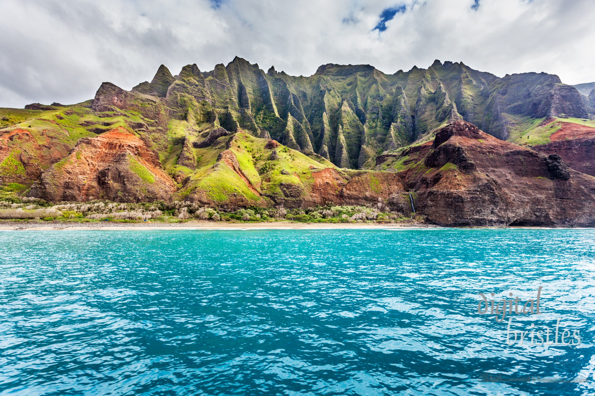 Kalalau Beach, accessible only via boat or an 11 mile hike, Na Pali coast, Kauai