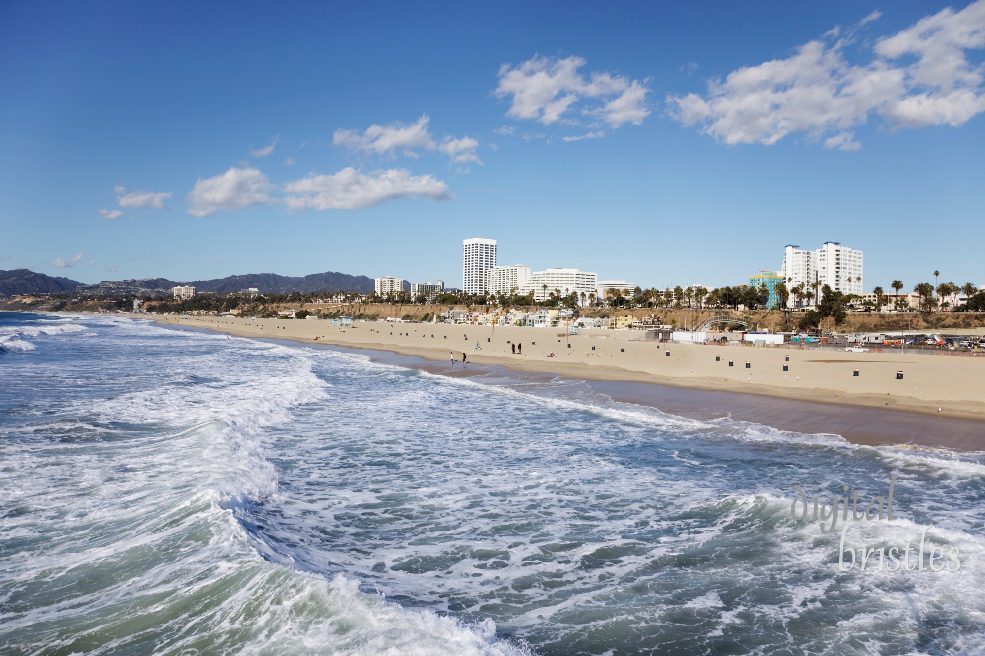 Santa Monica beach from the pier on a sunny Winter day