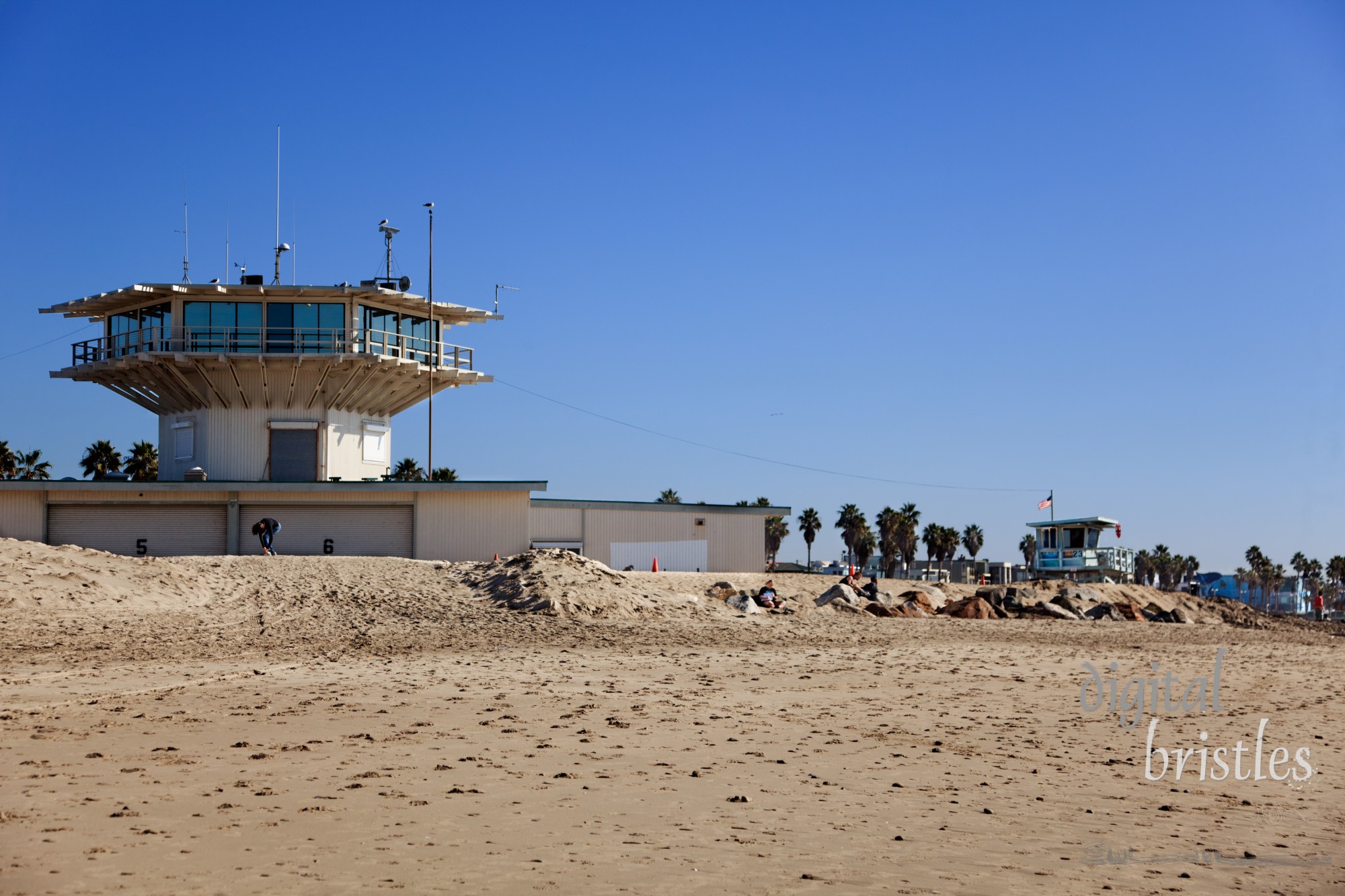 Los Angeles County Lifeguard Headquarters is on Ocean Front Walk, Venice Beach. It is the nation's largest ocean lifeguard organization with over 100 full-time and 600 part-time or seasonal lifeguards covering 31 miles of beach and 70 miles of coastline. This used to be the City of Los Angeles Lifeguard Headquarters until 1975.