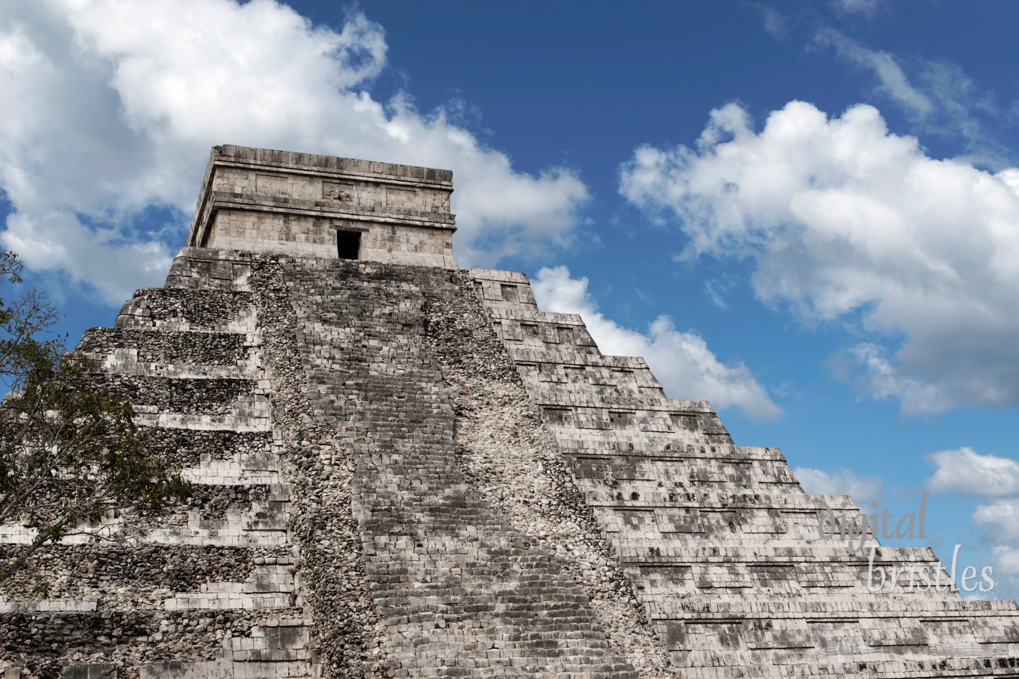 Crumbly side of the pyramid of Kukulcan (El Castillo) at Chichen Itza, Mexico