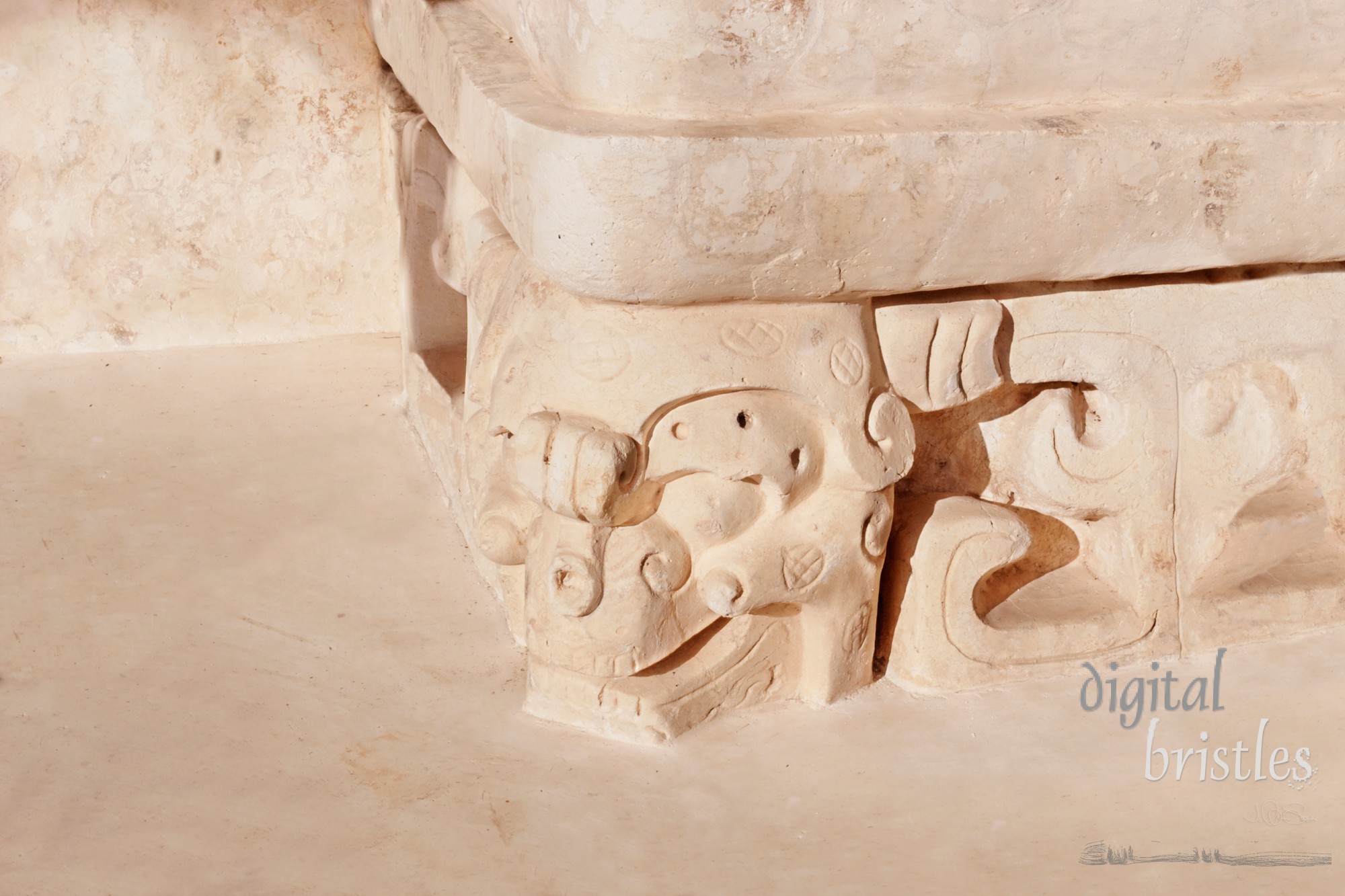 Mayan skull carving in a temple, Ek Balam, Mexico