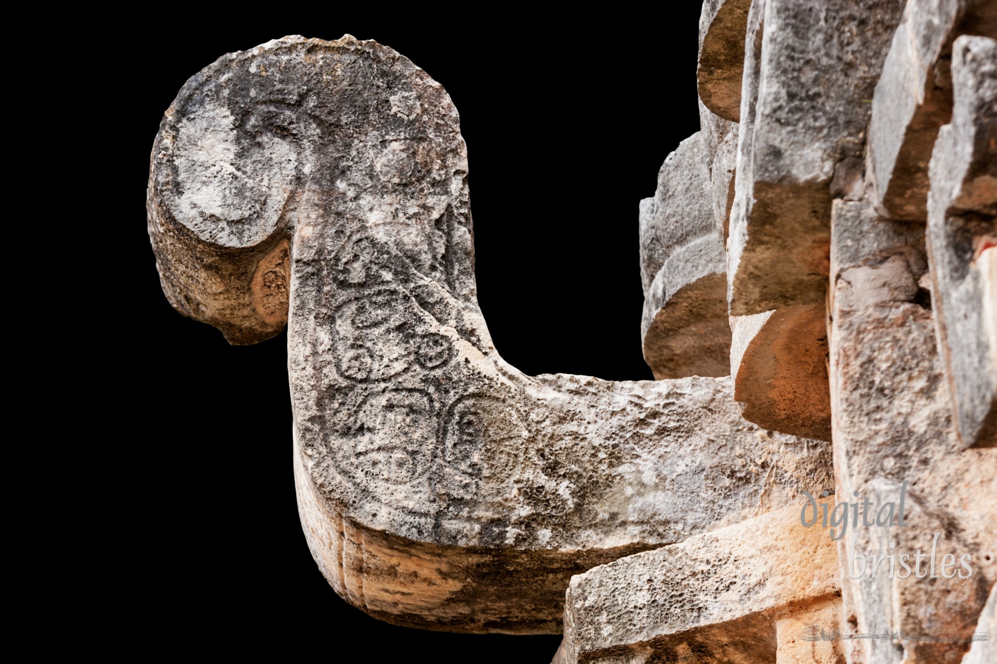 Mask of the Mayan rain god Chaac at Labna, Mexico, With clipping path.