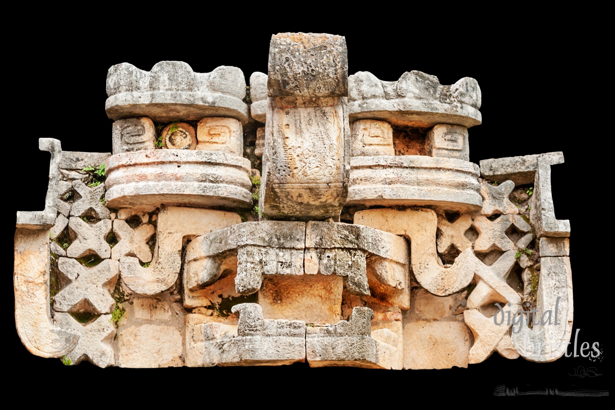 The largest Chaac mask over a doorway at the Palace, Labna, Mexico